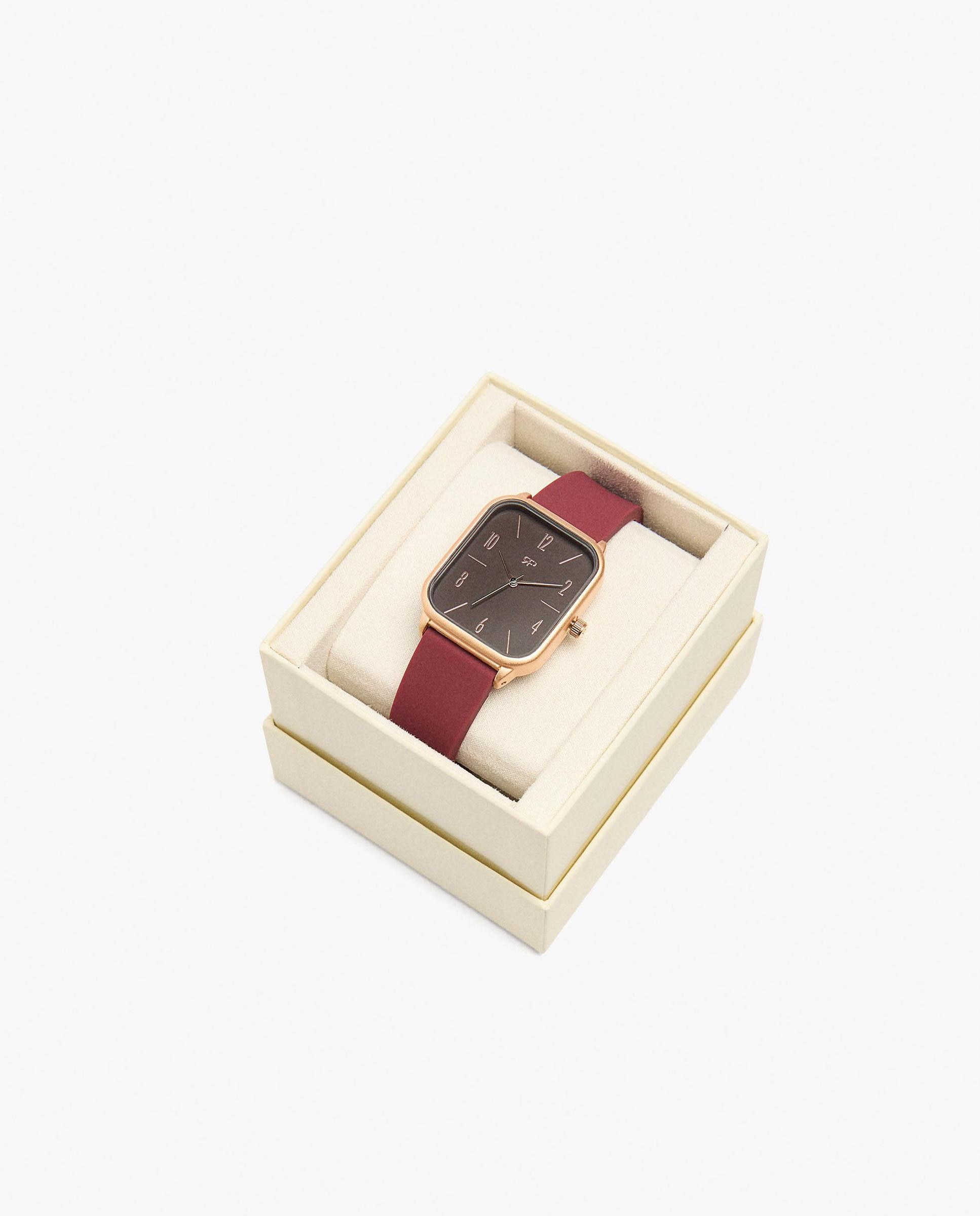 Imagen 4 de Reloj de mujer cuadrado con cierre de hebilla en liso - Parfois - Burdeos Burdeos
