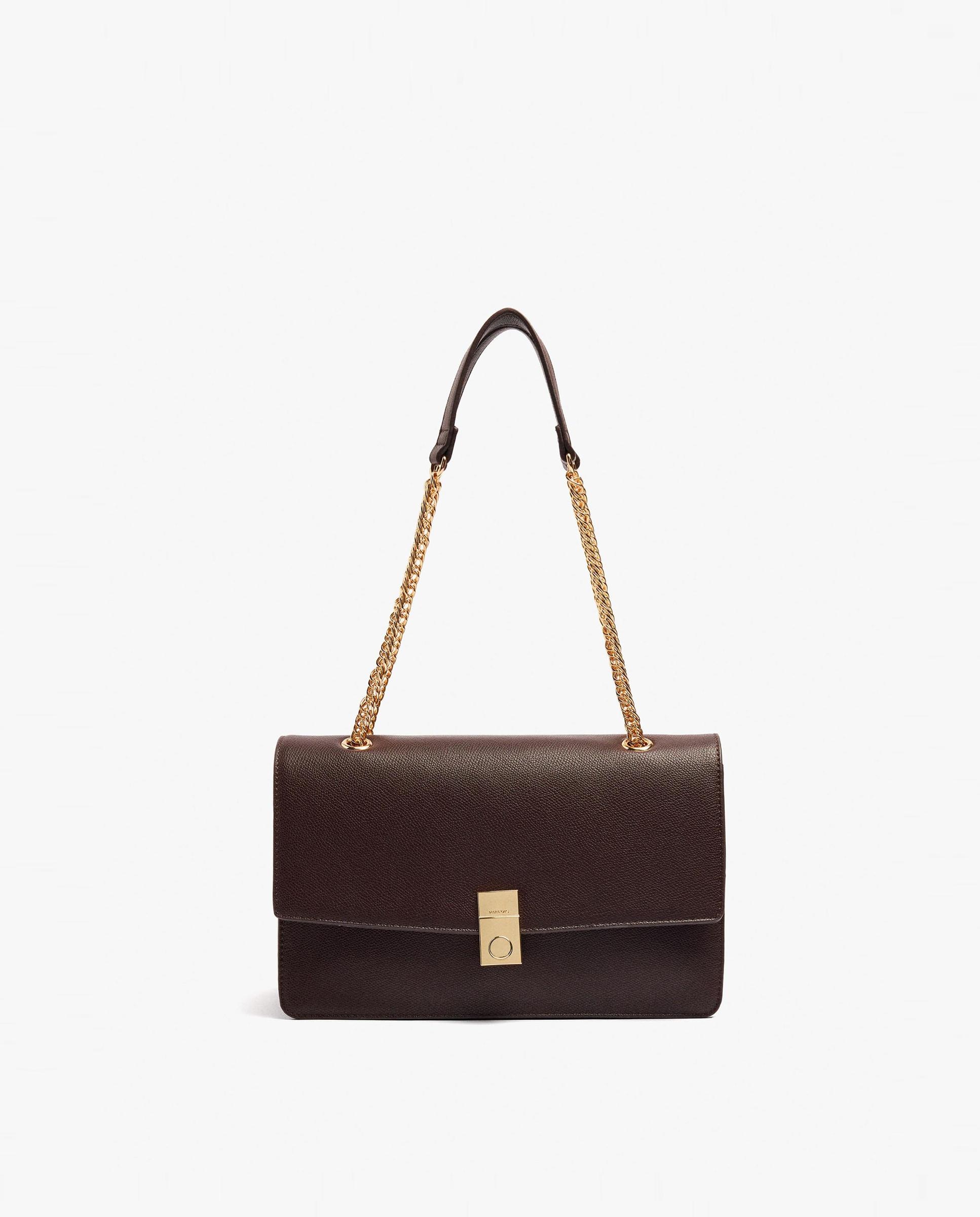Bolso de hombro con solapa y cierre imantado en liso - Parfois - Marrón oscuro Marrón oscuro-1