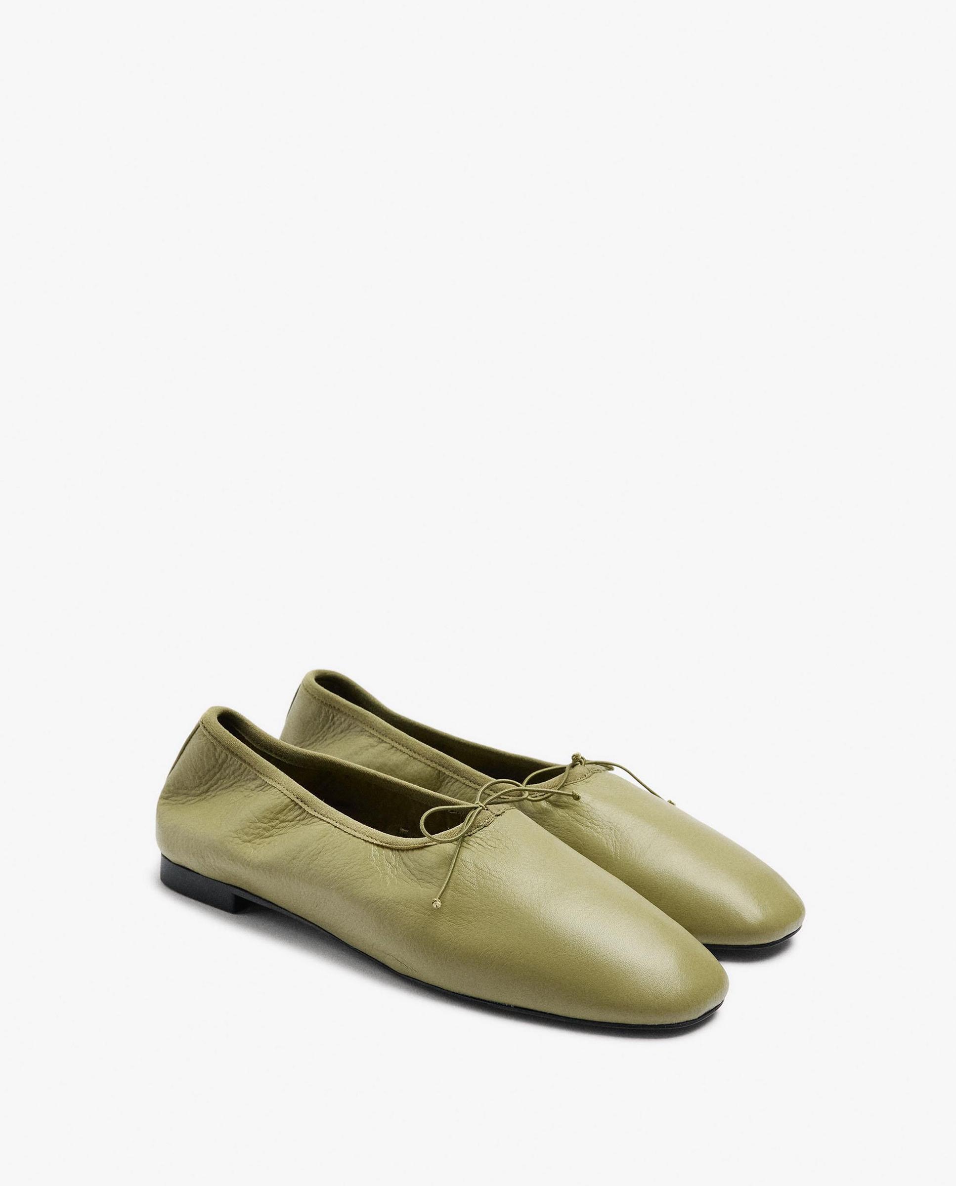Bailarinas planas de mujer 100% piel en liso - Parfois - Kaki Kaki-2