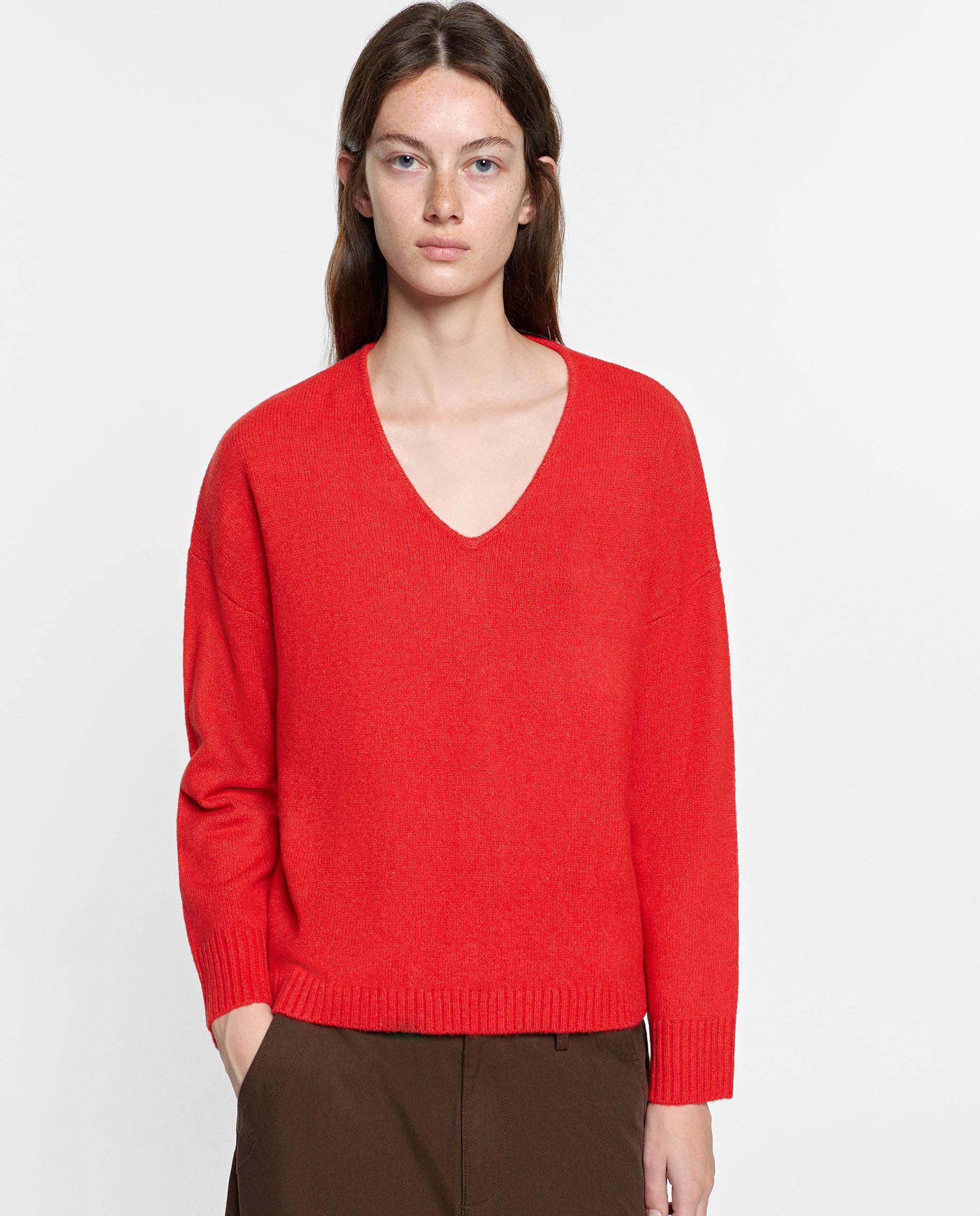Jersey de mujer de punto de manga larga con cuello pico - Parfois - Rojo Rojo-3