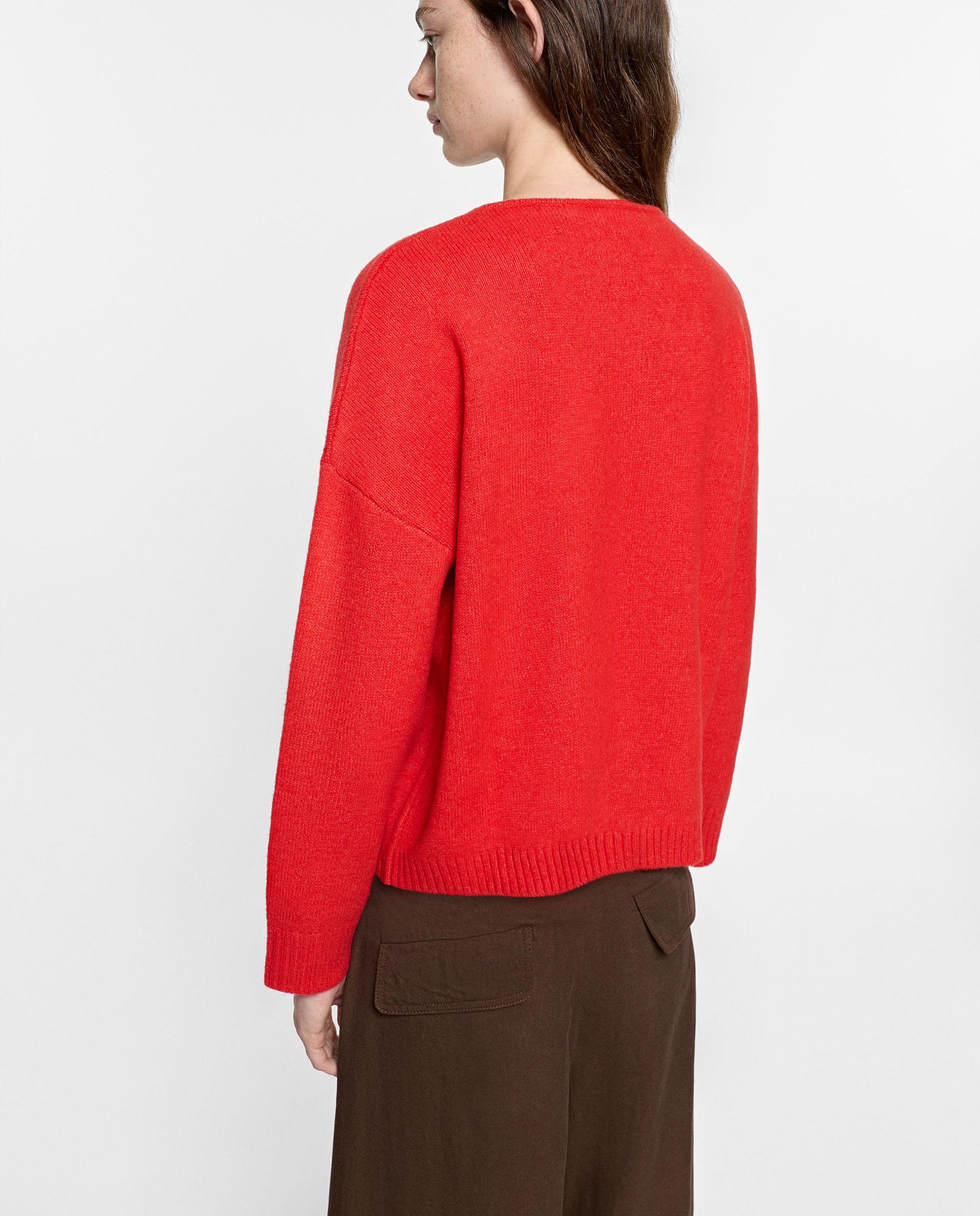 Jersey de mujer de punto de manga larga con cuello pico - Parfois - Rojo Rojo-5