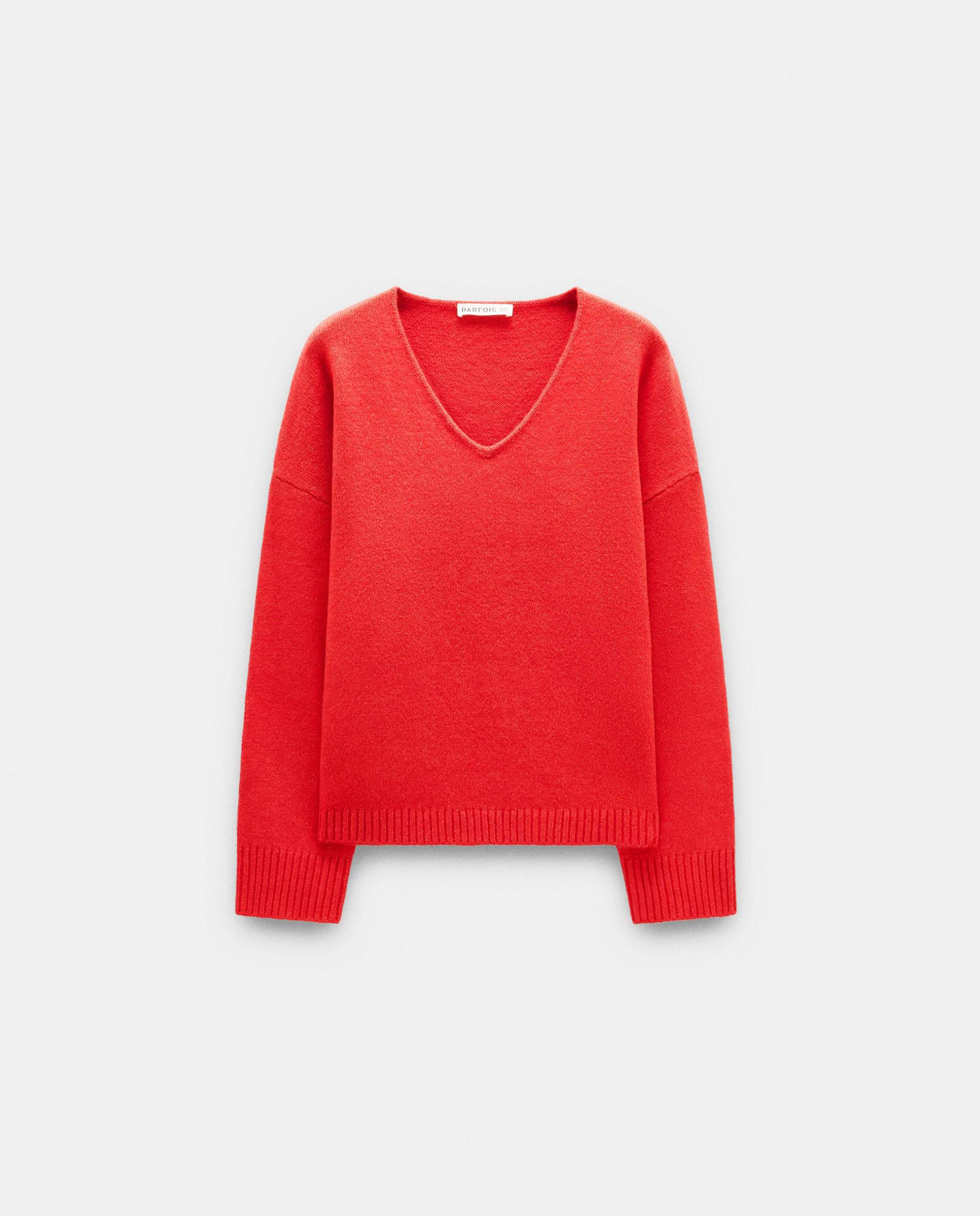 Jersey de mujer de punto de manga larga con cuello pico - Parfois - Rojo Rojo-7