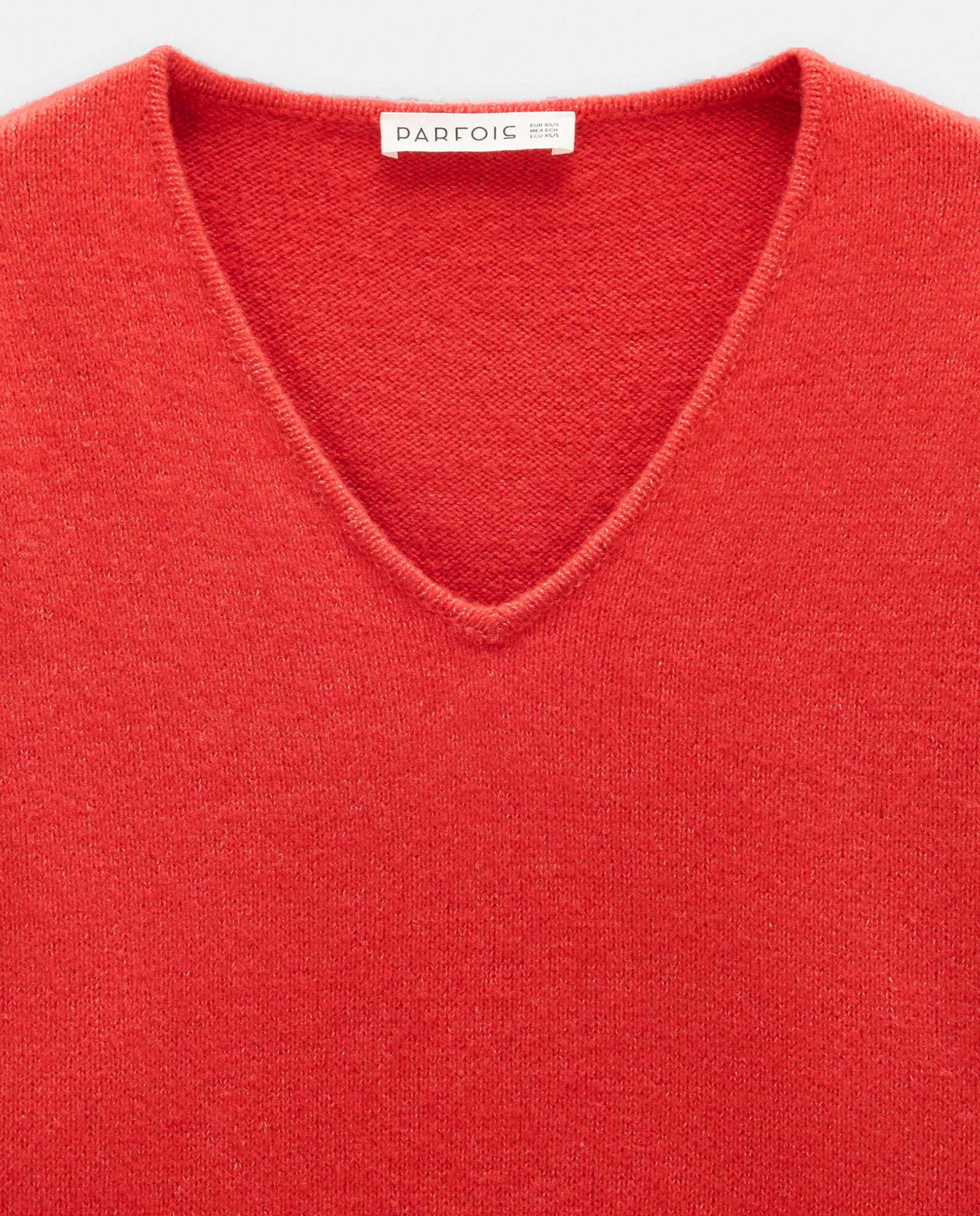 Jersey de mujer de punto de manga larga con cuello pico - Parfois - Rojo Rojo-6