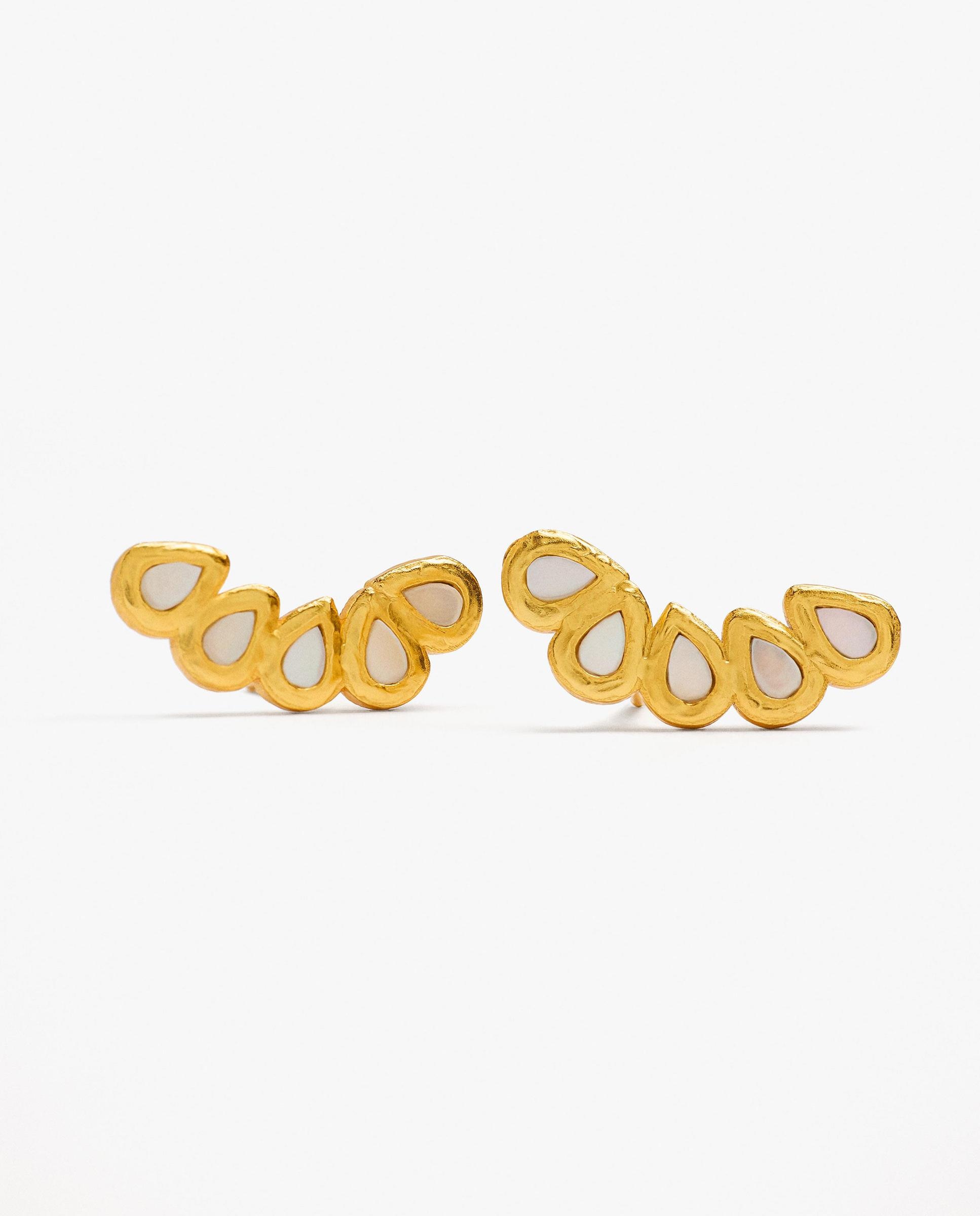 Pendientes trepadores con baño de oro de 18 k con piedras - Parfois - Blanco Blanco-2