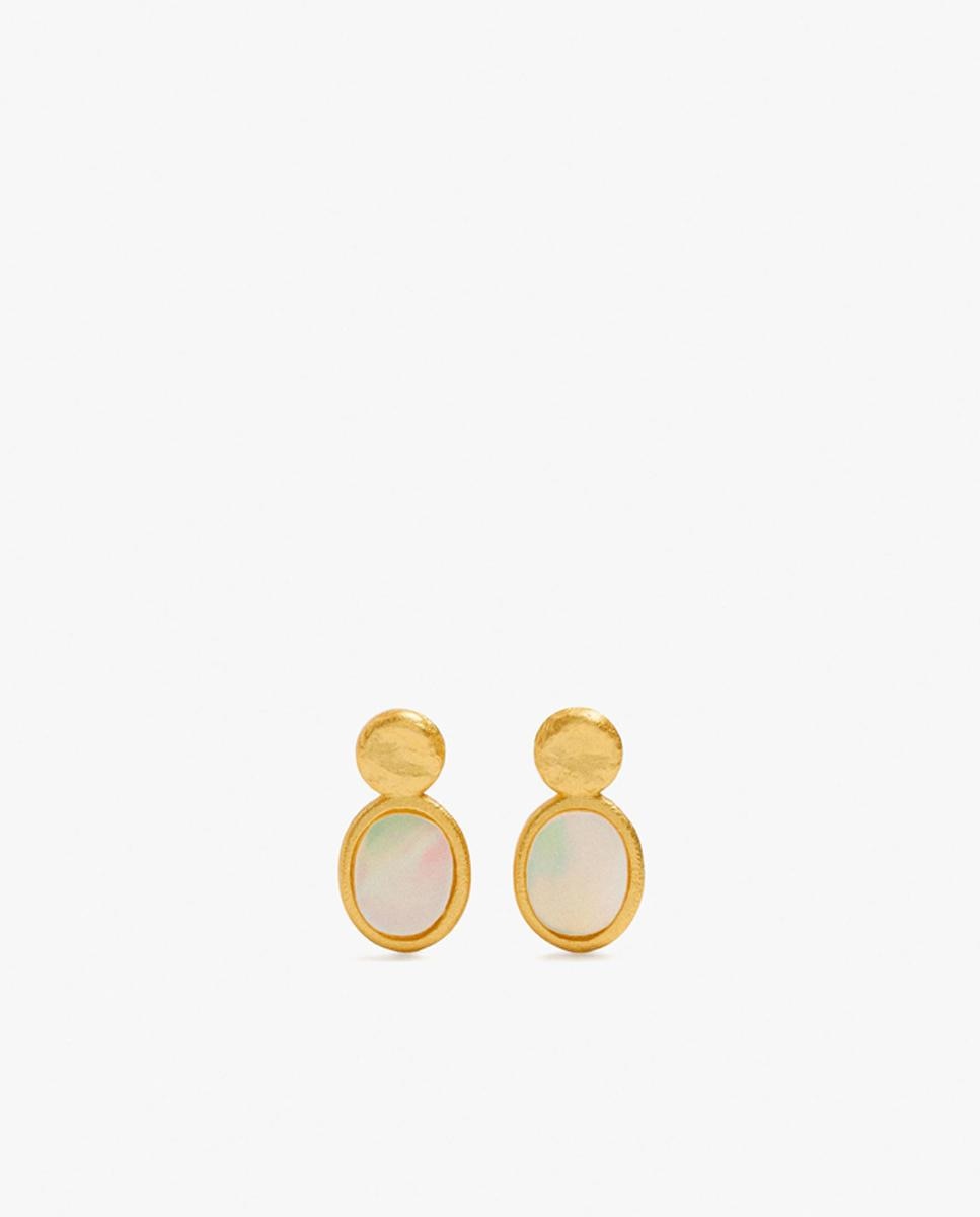 Pendientes con baño de oro de 18 k con piedra central - Parfois - Blanco Blanco-1
