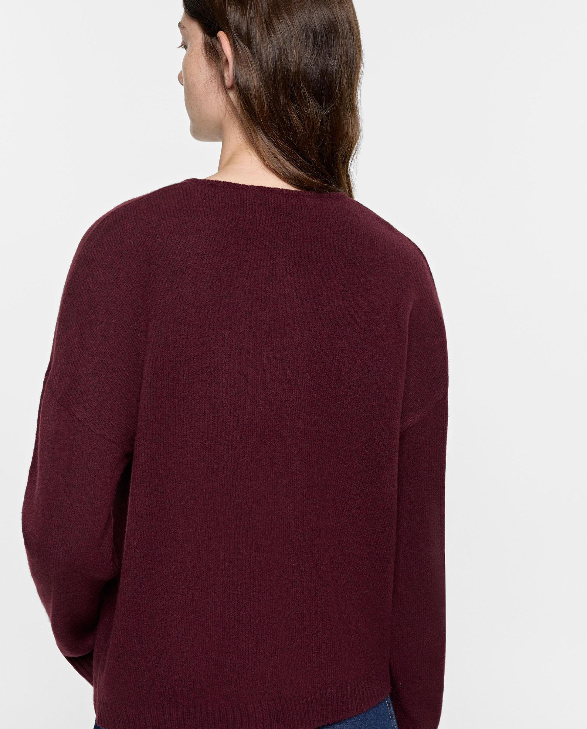 Jersey de mujer de punto de manga larga con cuello pico - Parfois - Burdeos Burdeos-4