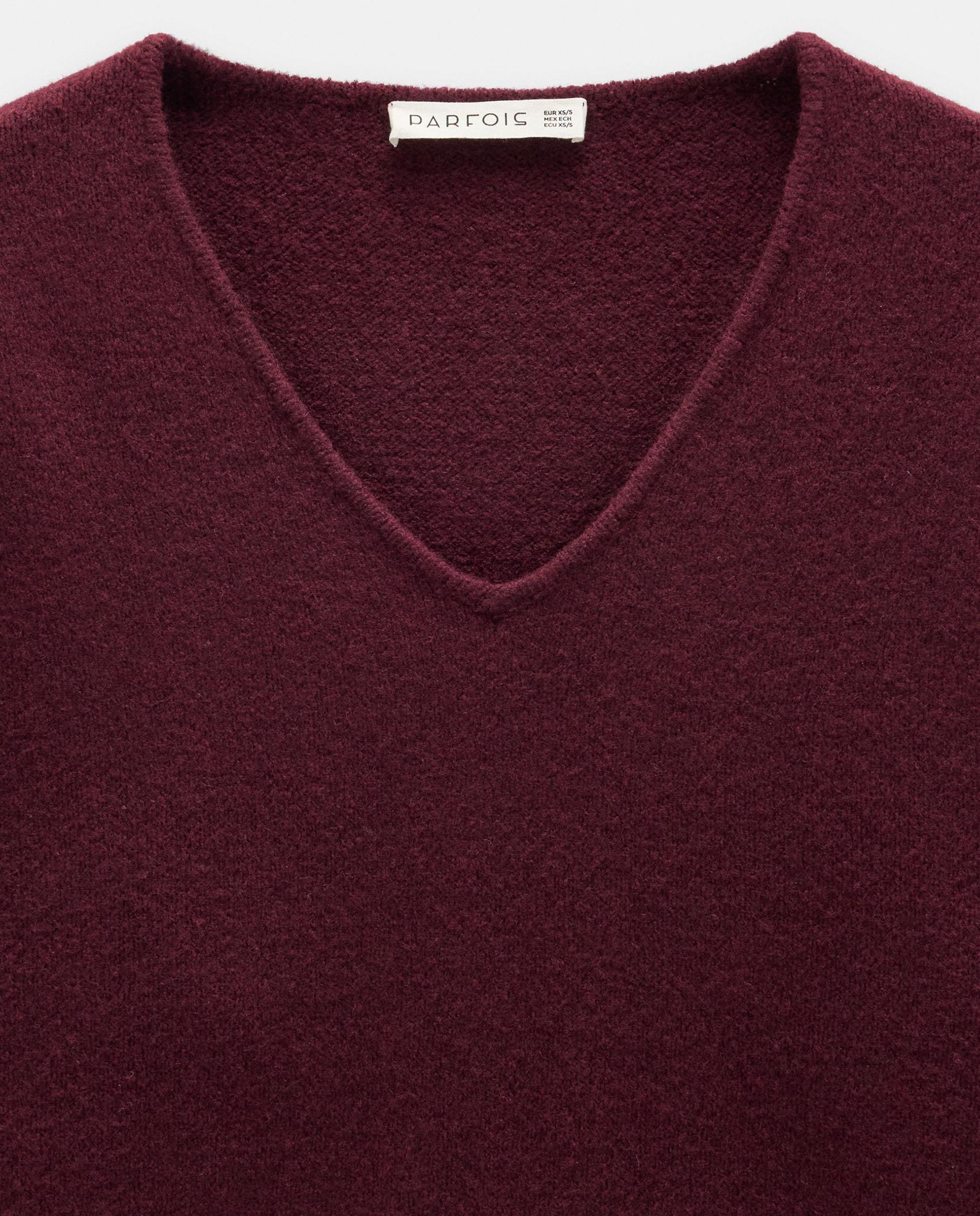 Jersey de mujer de punto de manga larga con cuello pico - Parfois - Burdeos Burdeos-5