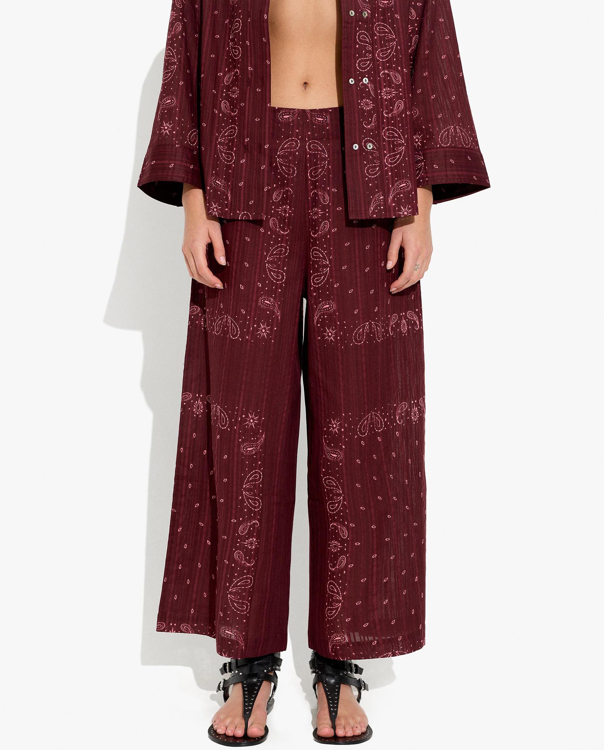 Pantalones rectos de mujer 100% algodón con cintura elástica y estampado paisley - Parfois - Burdeos Burdeos-2