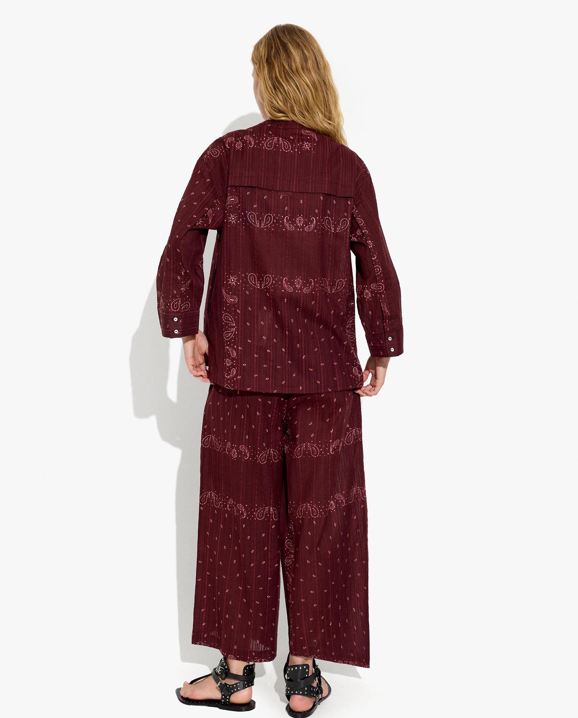 Pantalones rectos de mujer 100% algodón con cintura elástica y estampado paisley - Parfois - Burdeos Burdeos-4