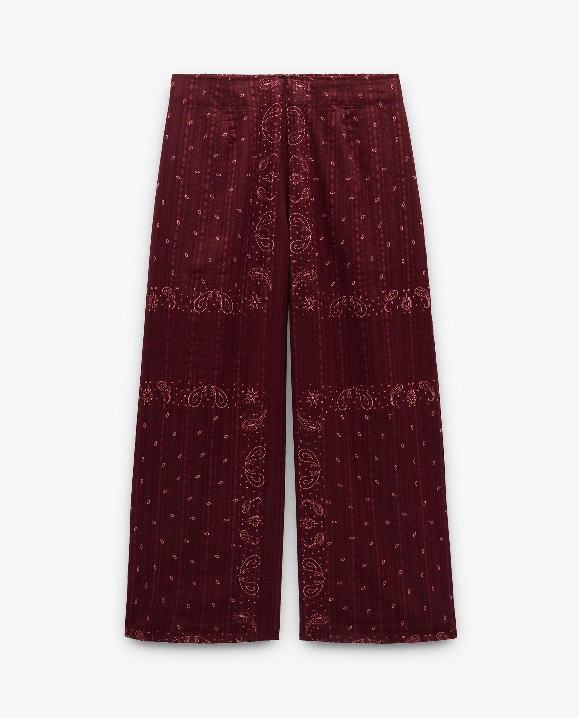 Pantalones rectos de mujer 100% algodón con cintura elástica y estampado paisley - Parfois - Burdeos Burdeos-6