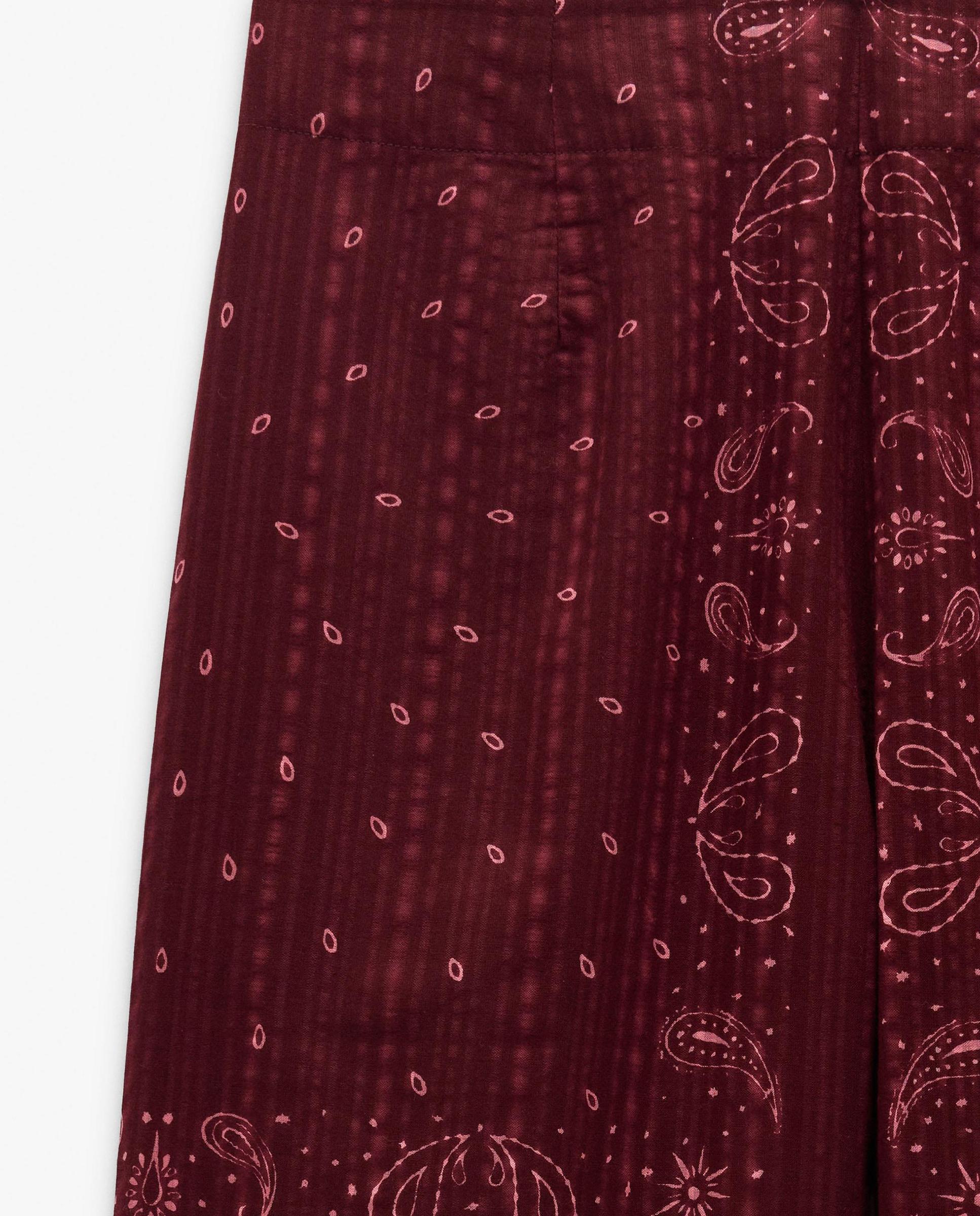 Pantalones rectos de mujer 100% algodón con cintura elástica y estampado paisley - Parfois - Burdeos Burdeos-5