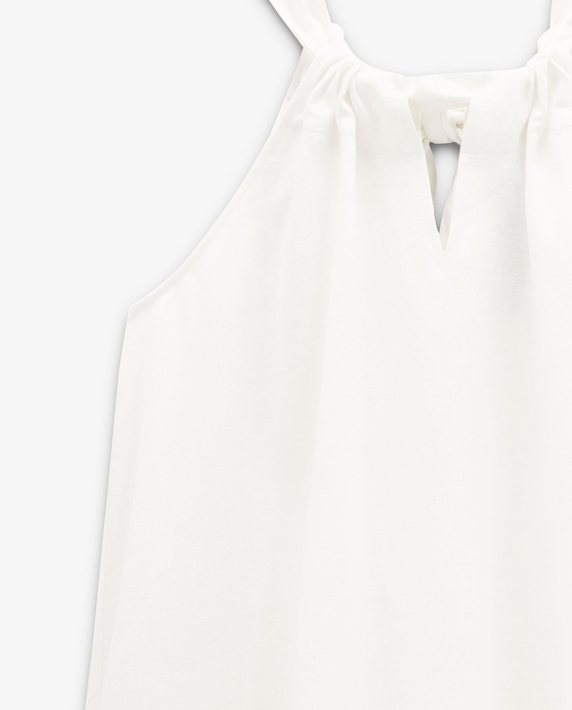 Vestido midi con lazada trasera y vuelo en liso - Parfois - Blanco Blanco-4