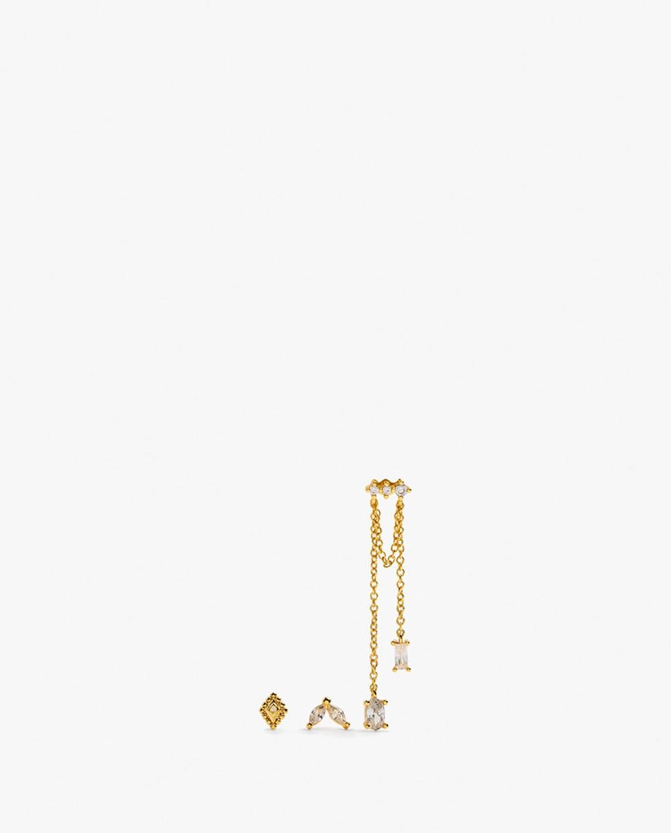 Pack de pendientes con circonitas y cadena - Parfois - Blanco Blanco-1