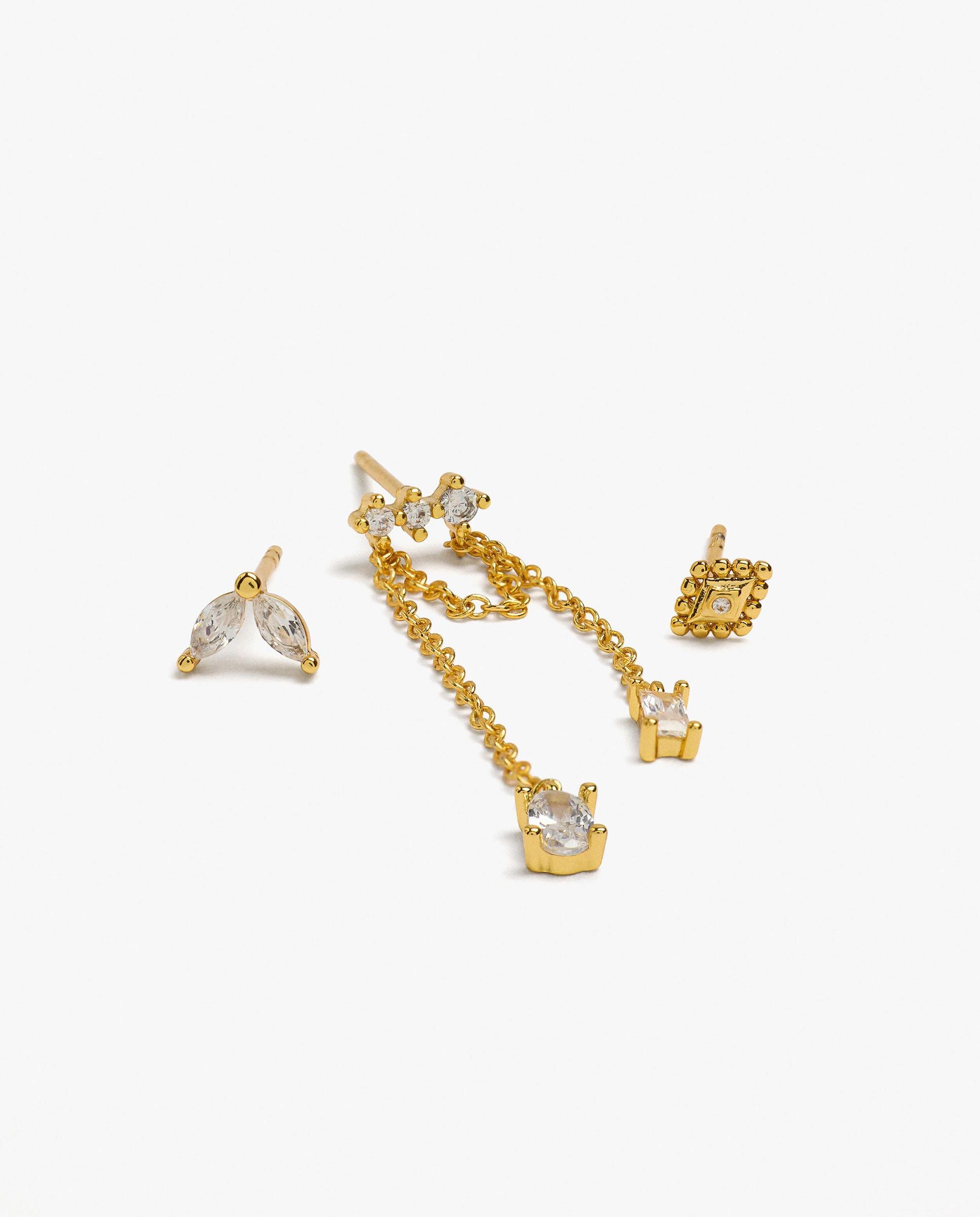 Pack de pendientes con circonitas y cadena - Parfois - Blanco Blanco-2
