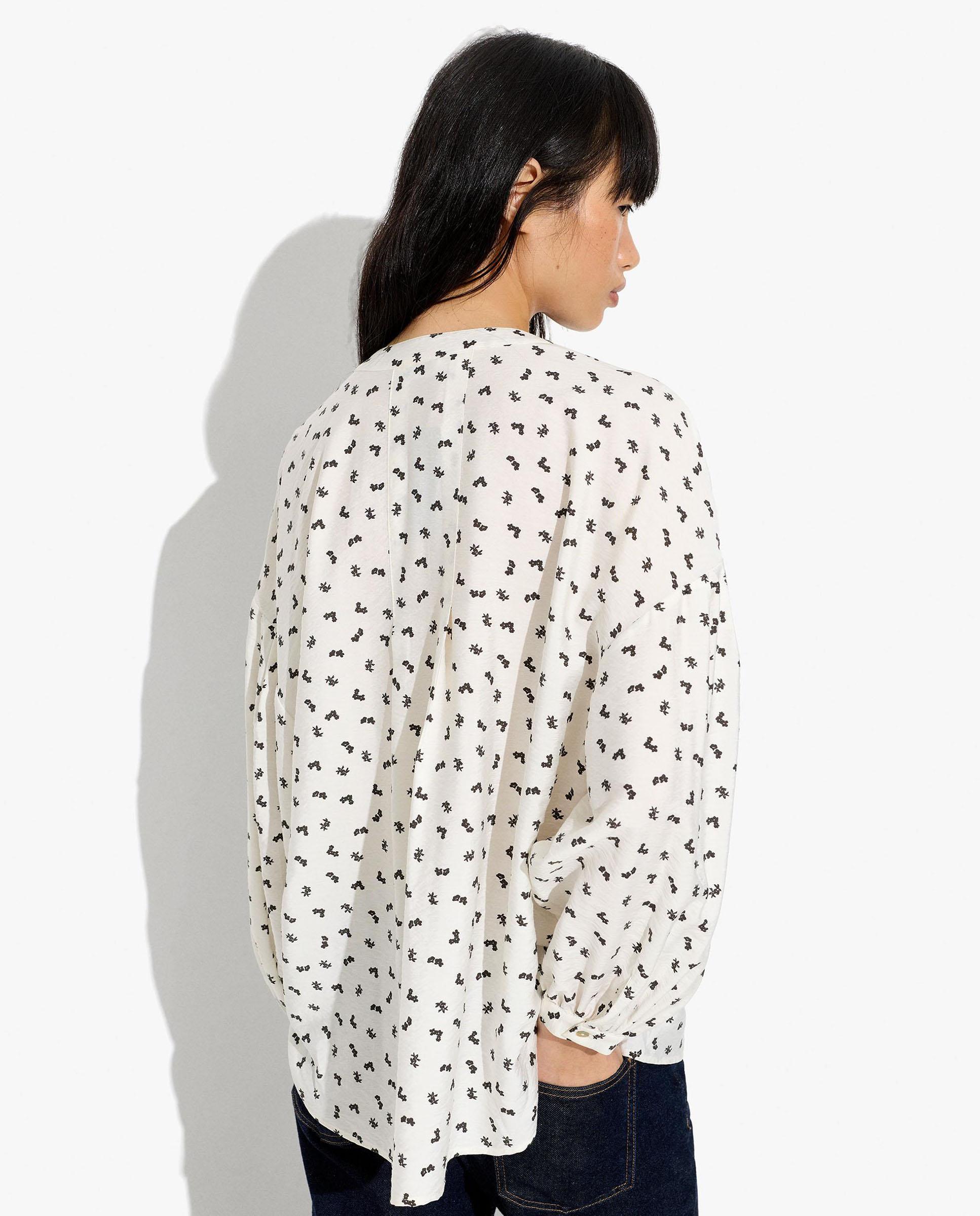 Camisa de mujer de manga francesa con cuello mao y microestampados - Parfois - Blanco Blanco-4