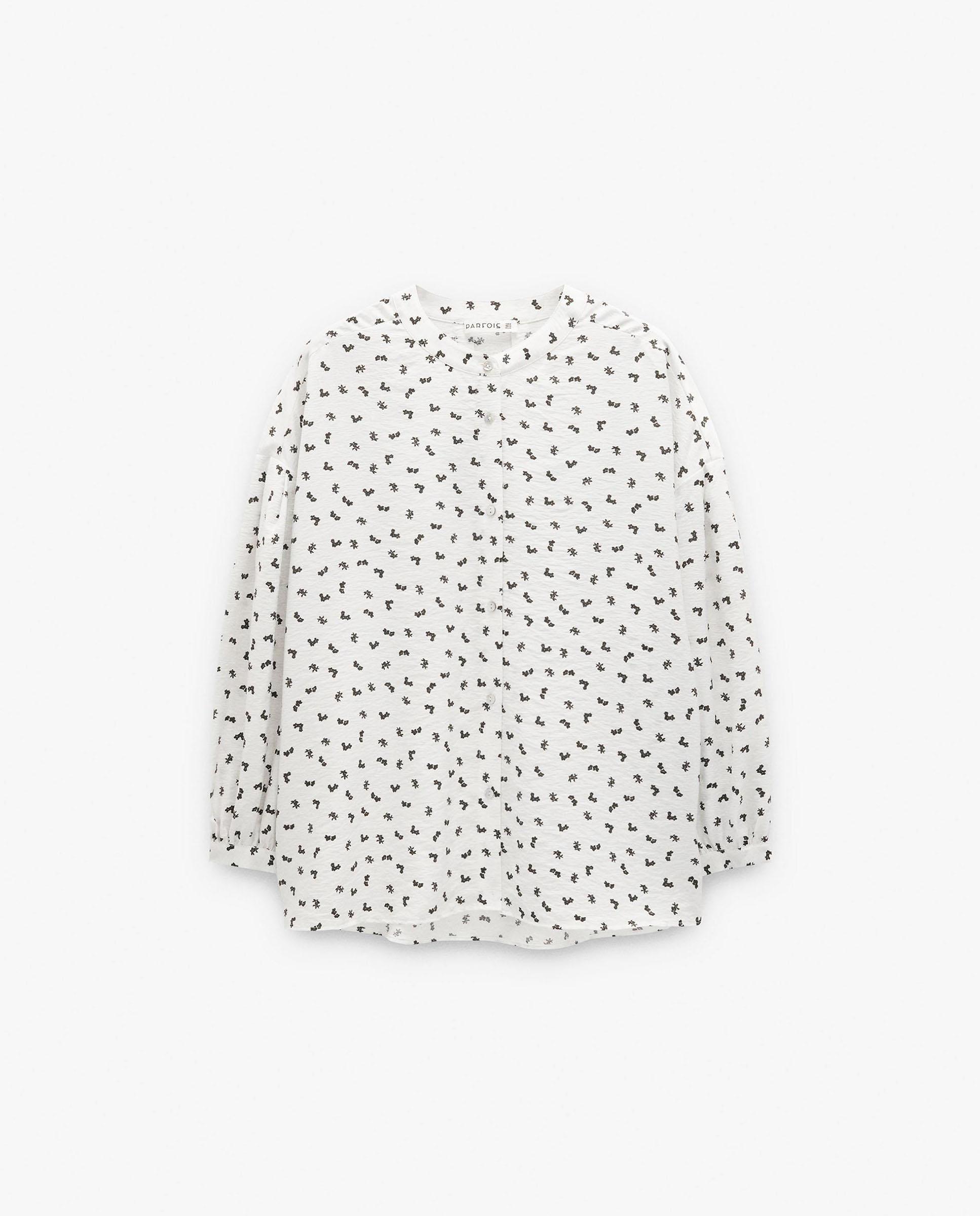 Camisa de mujer de manga francesa con cuello mao y microestampados - Parfois - Blanco Blanco-7
