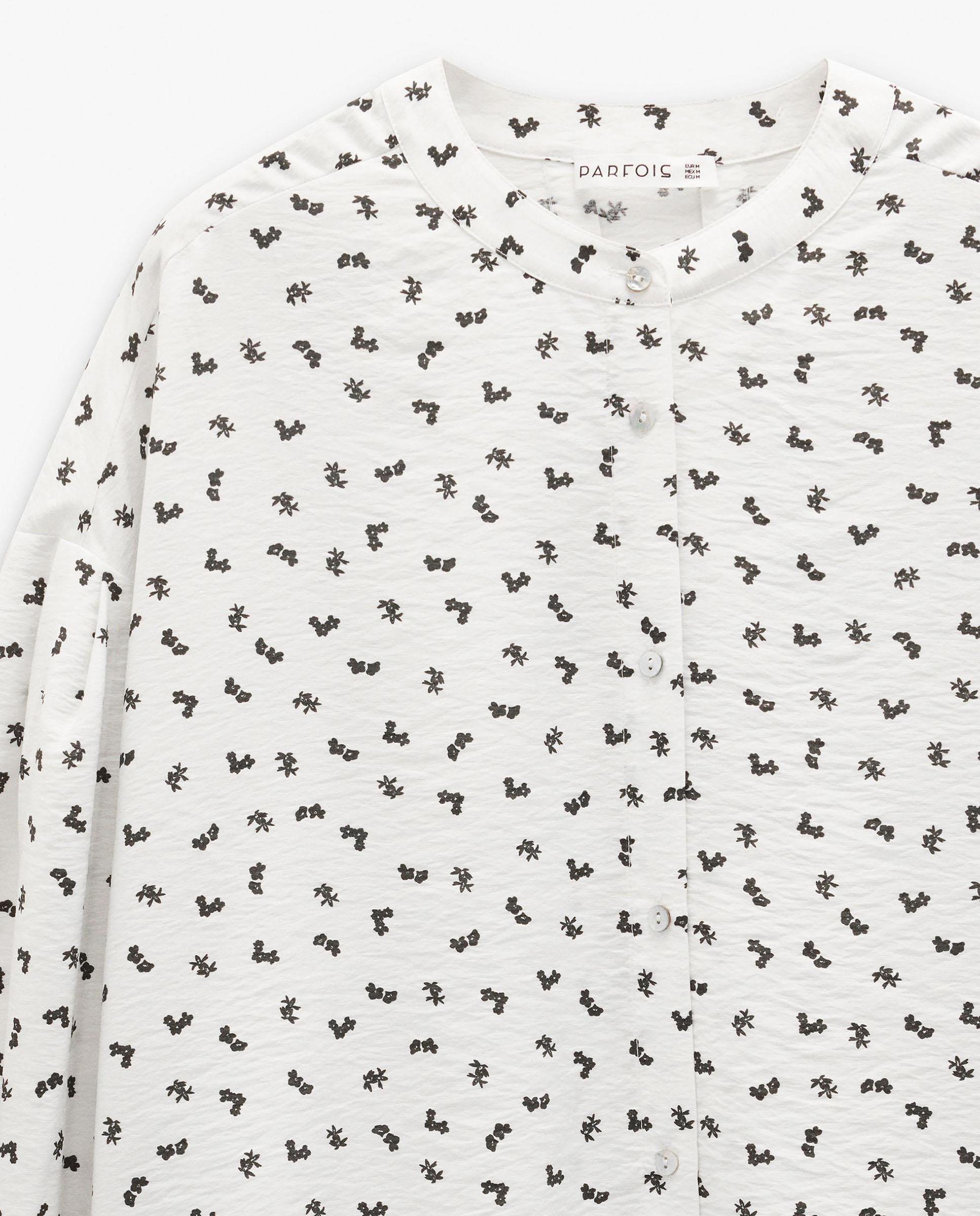 Camisa de mujer de manga francesa con cuello mao y microestampados - Parfois - Blanco Blanco-6