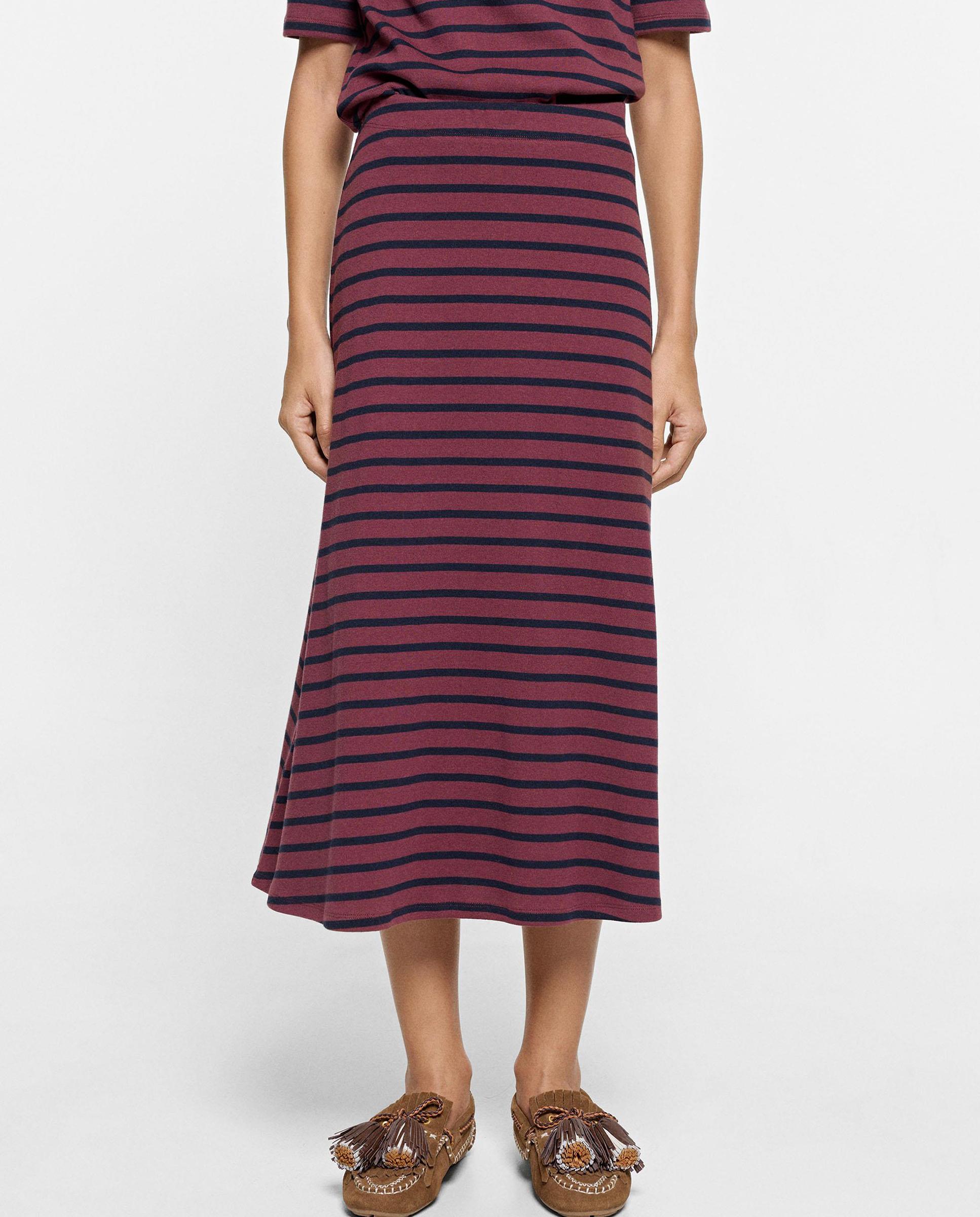 Falda midi 100% algodón con estampado de rayas - Parfois - Multicolor Multicolor-2