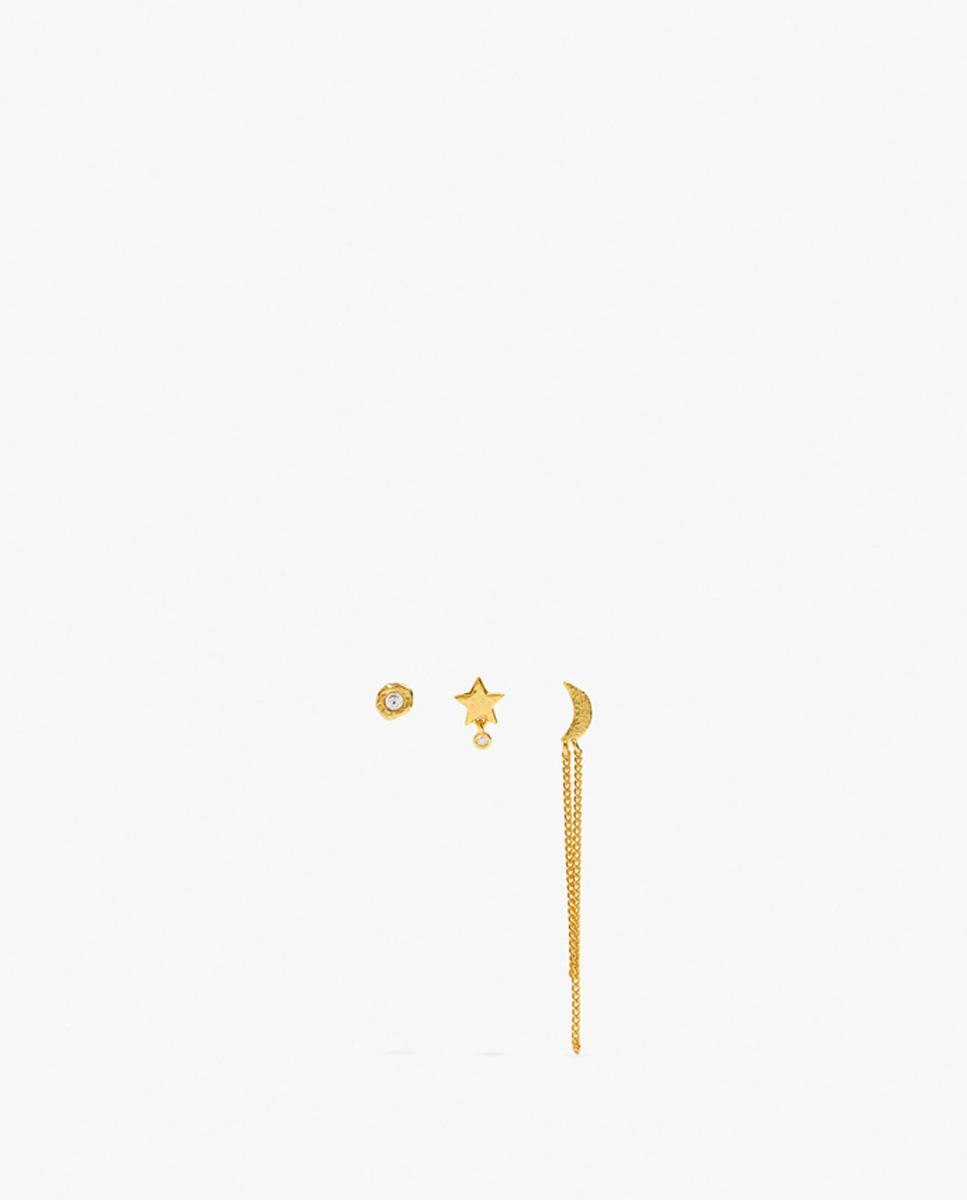 Pack de pendientes con baño de oro de 18 k con circonitas y cadena - Parfois - Blanco Blanco-1