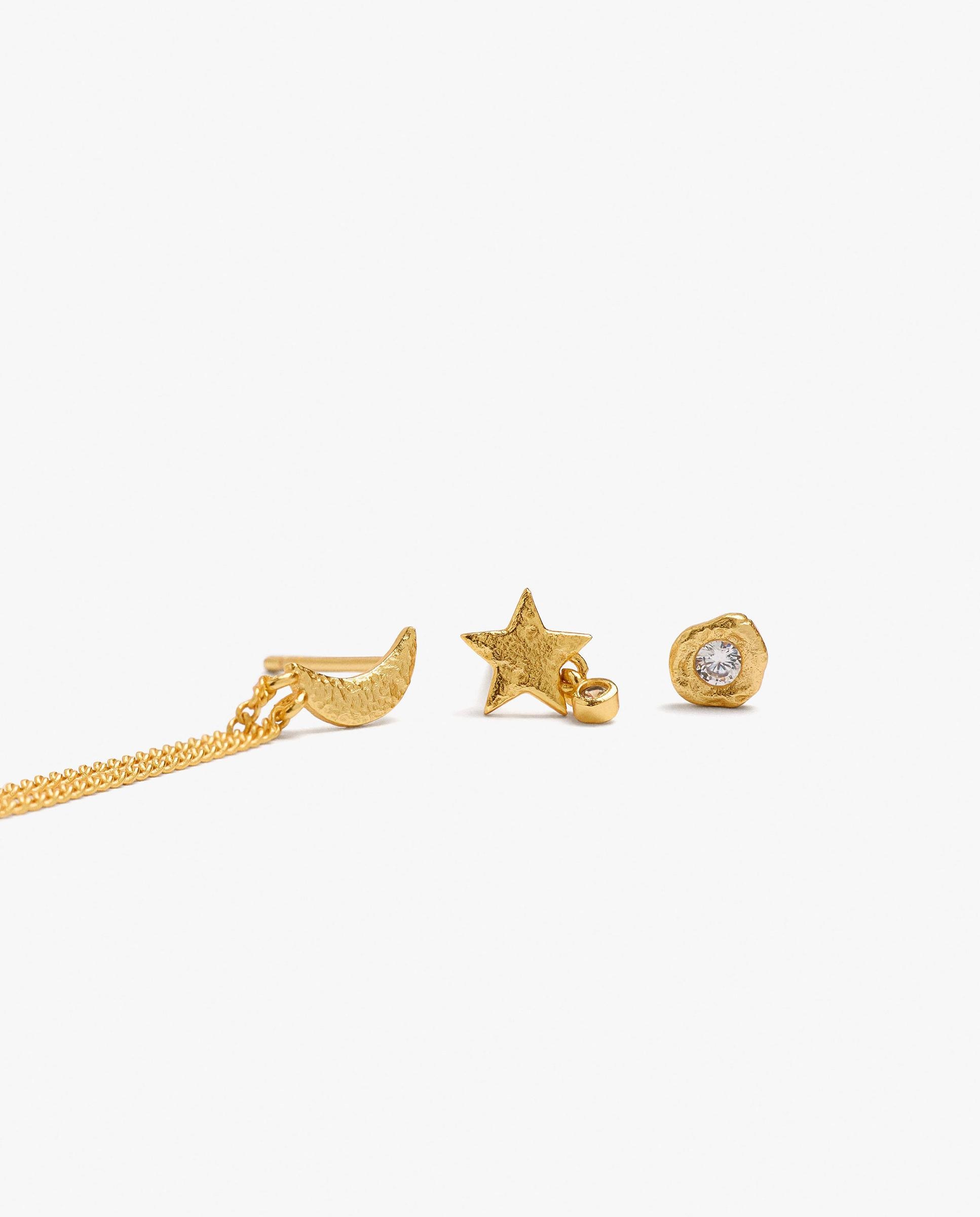 Pack de pendientes con baño de oro de 18 k con circonitas y cadena - Parfois - Blanco Blanco-2