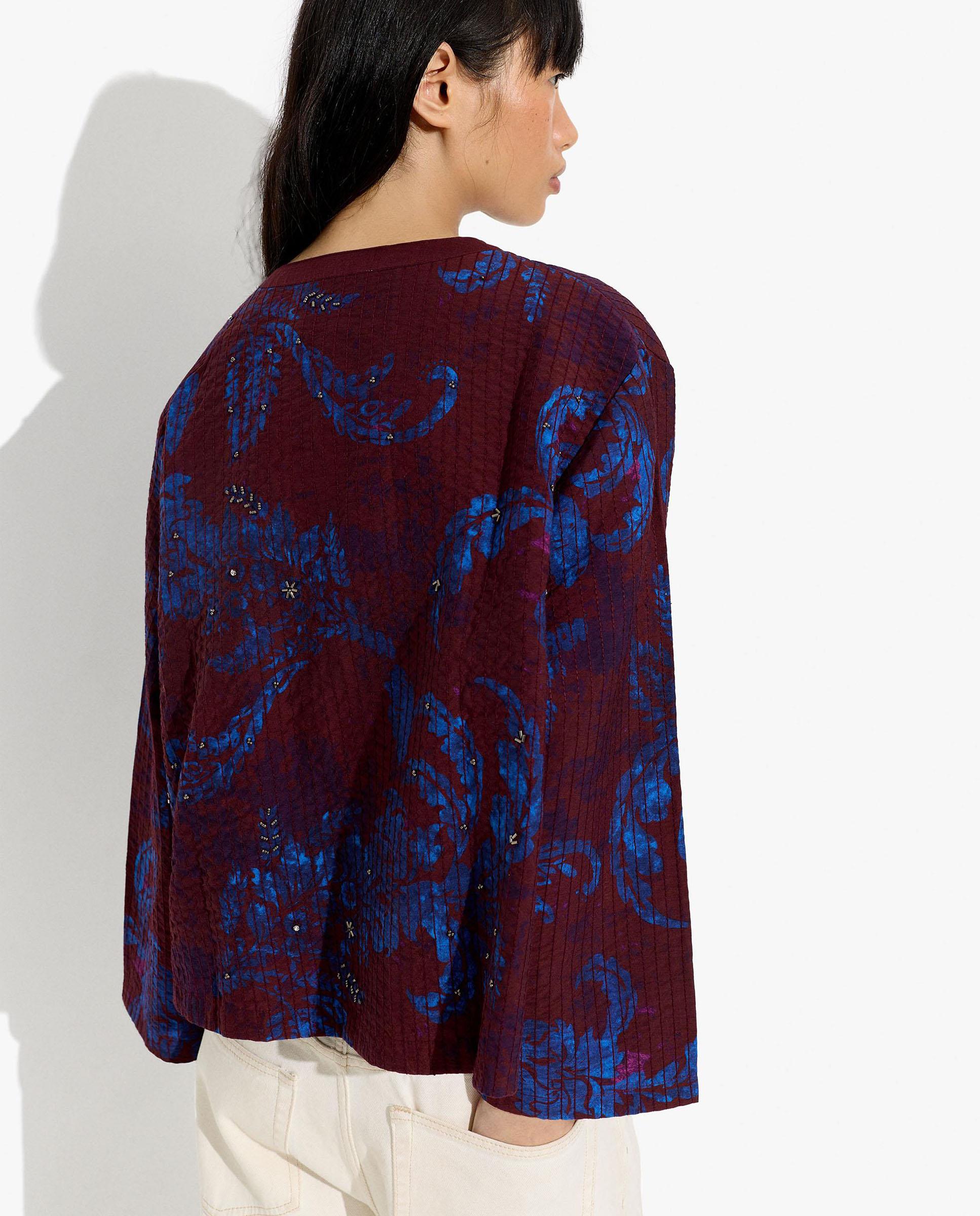 Caftán de mujer estilo kimono con bordados florales - Parfois - Burdeos Burdeos-4