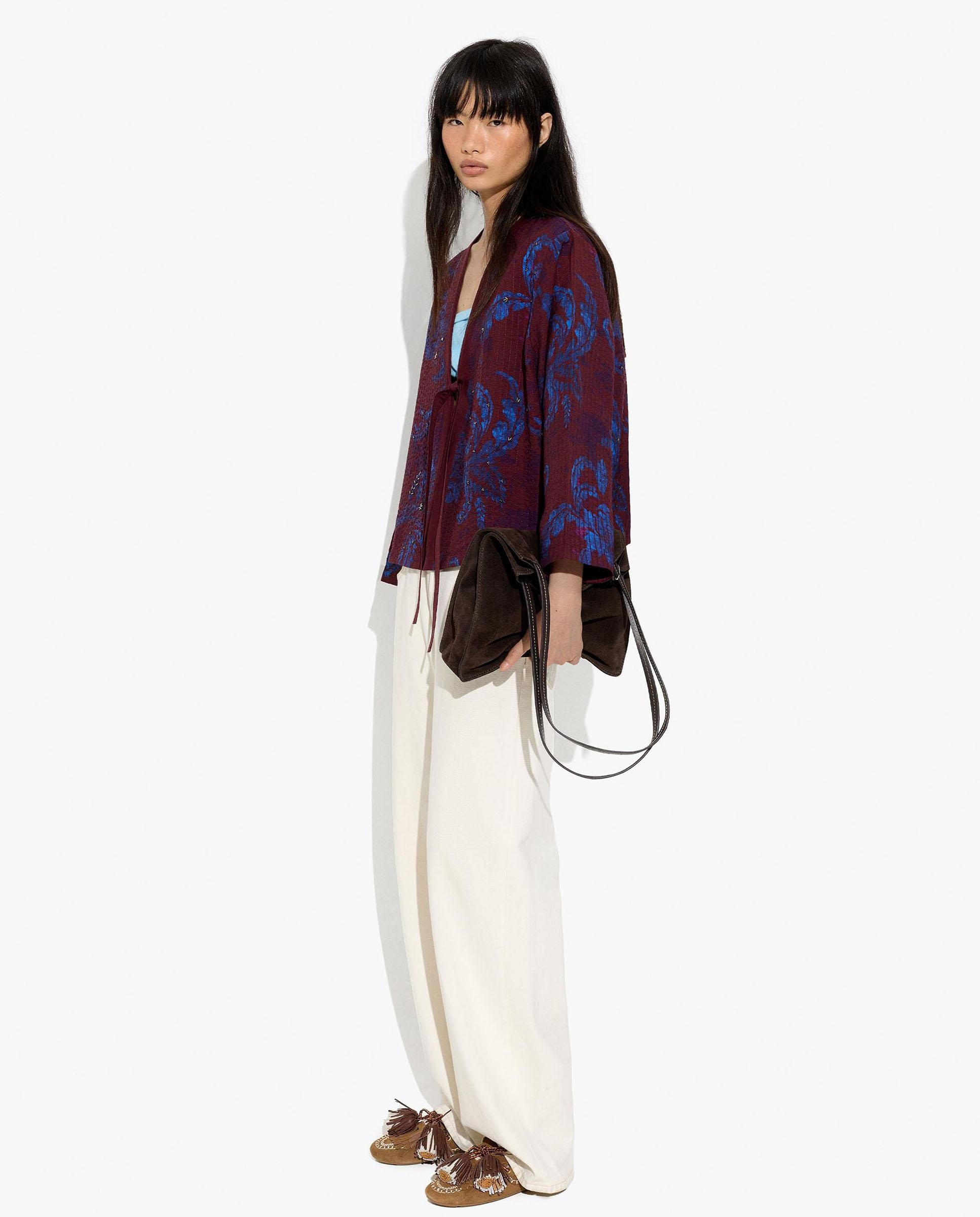 Caftán de mujer estilo kimono con bordados florales - Parfois - Burdeos Burdeos-5