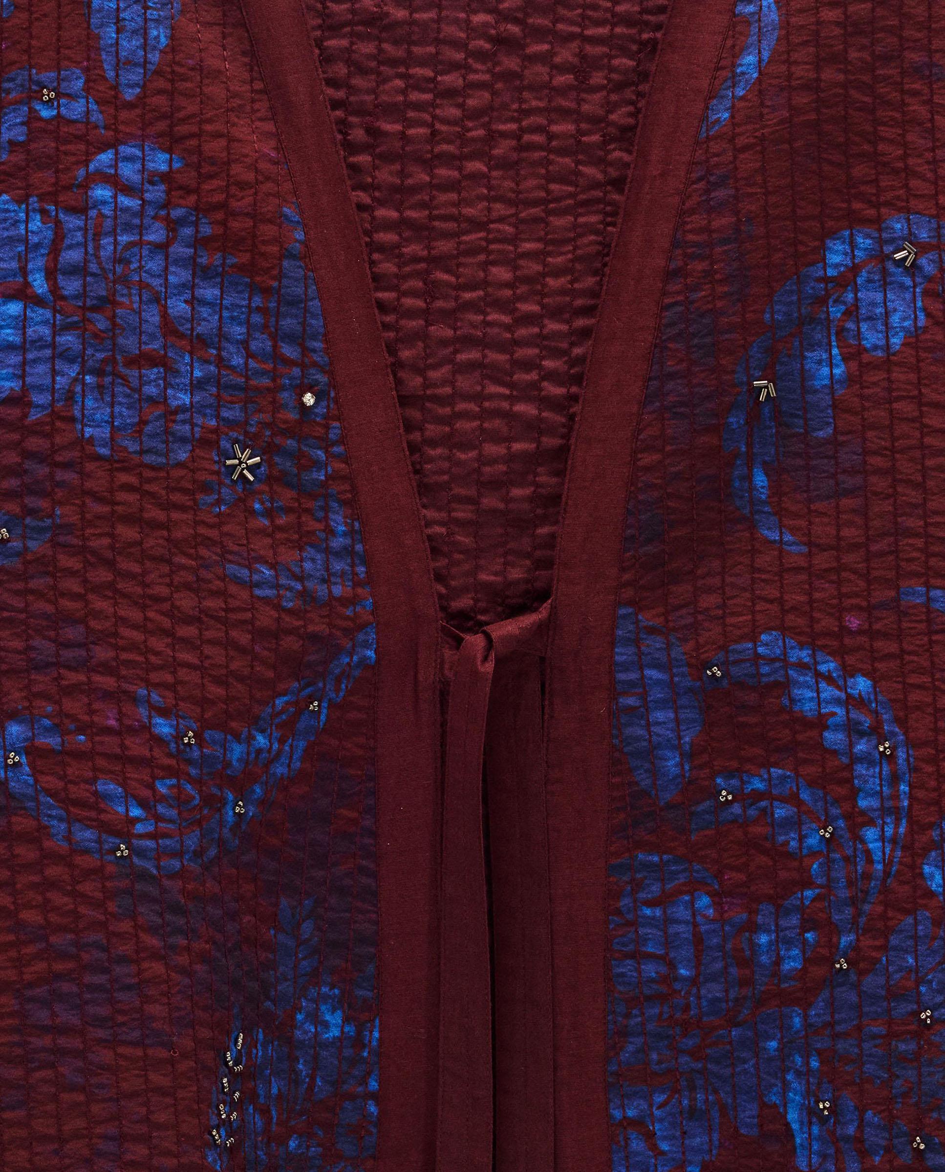 Caftán de mujer estilo kimono con bordados florales - Parfois - Burdeos Burdeos-6