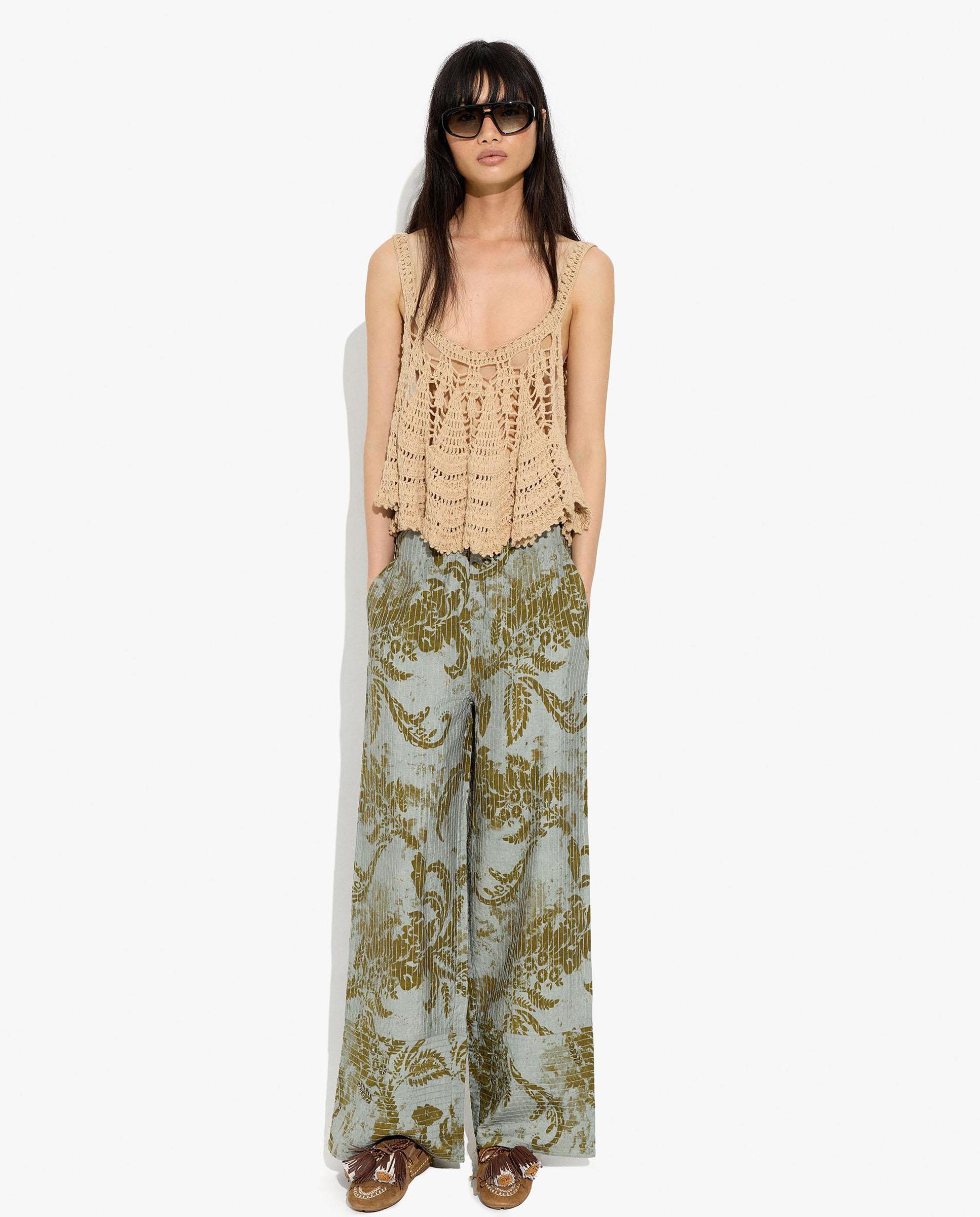 Pantalones anchos de mujer con estampado floral - Parfois - Gris Gris-1