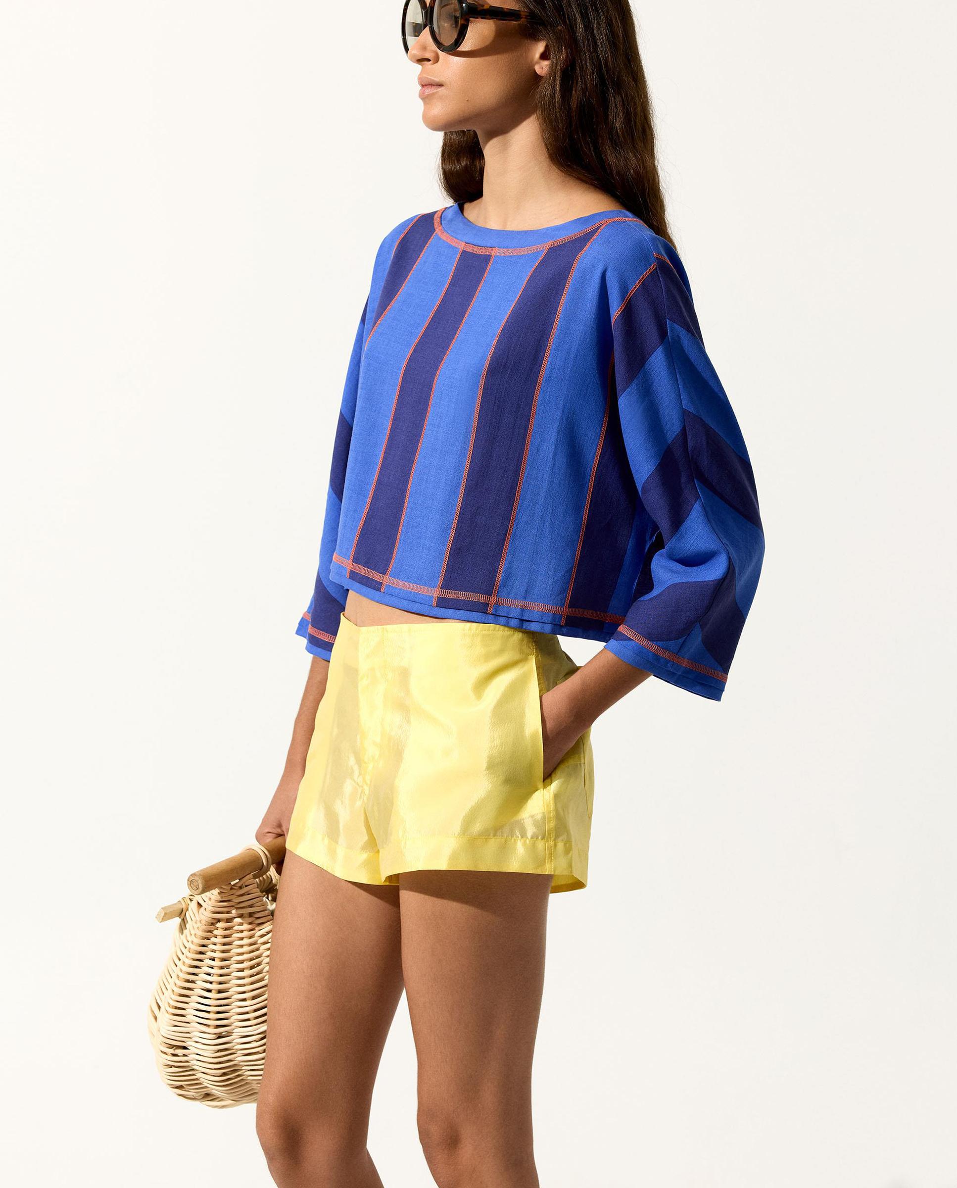 Camiseta de mujer de manga francesa con estampado de rayas - Parfois - Azul Azul-3