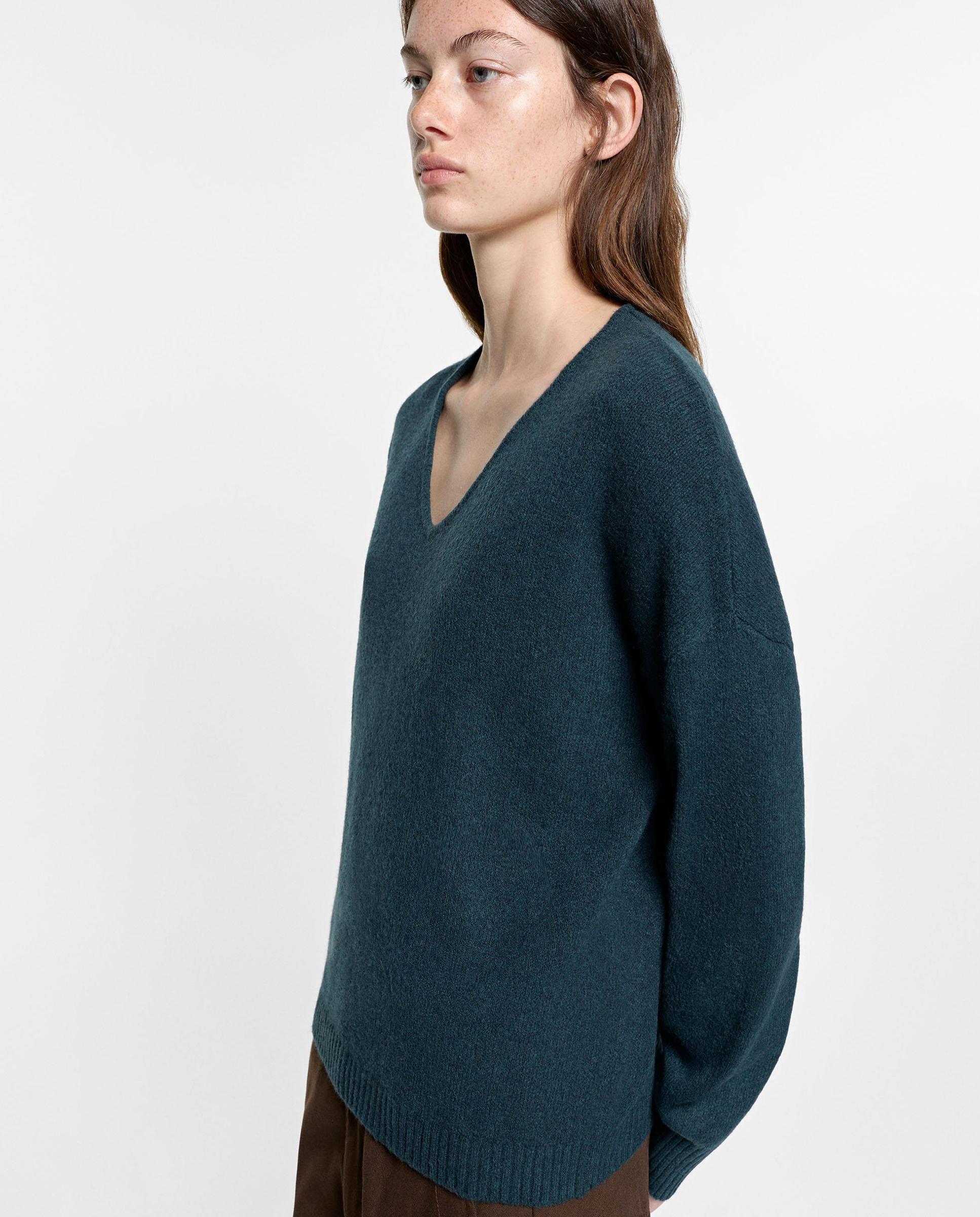 Jersey de mujer de punto de manga larga con cuello pico - Parfois - Azul Azul-3