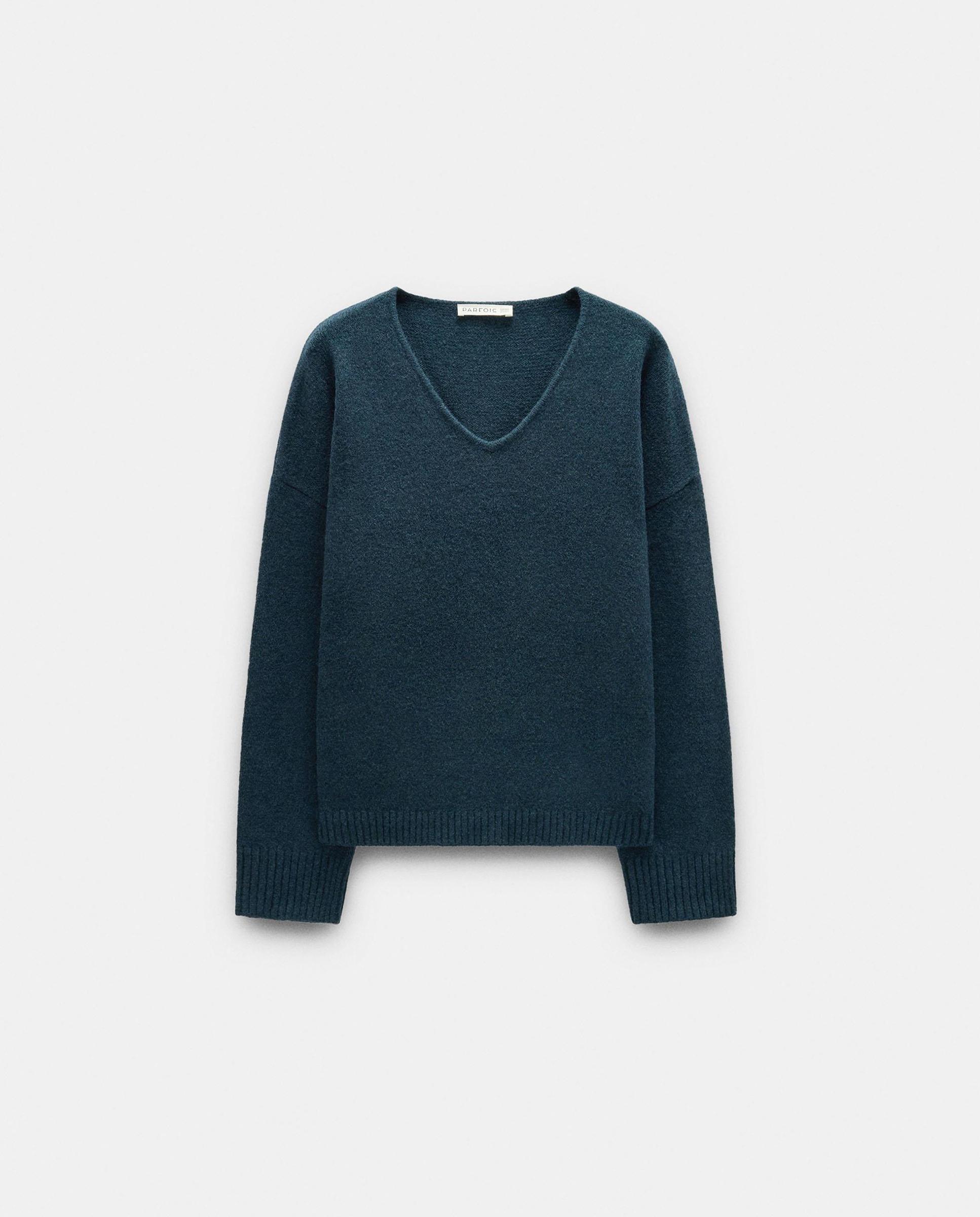 Jersey de mujer de punto de manga larga con cuello pico - Parfois - Azul Azul-6