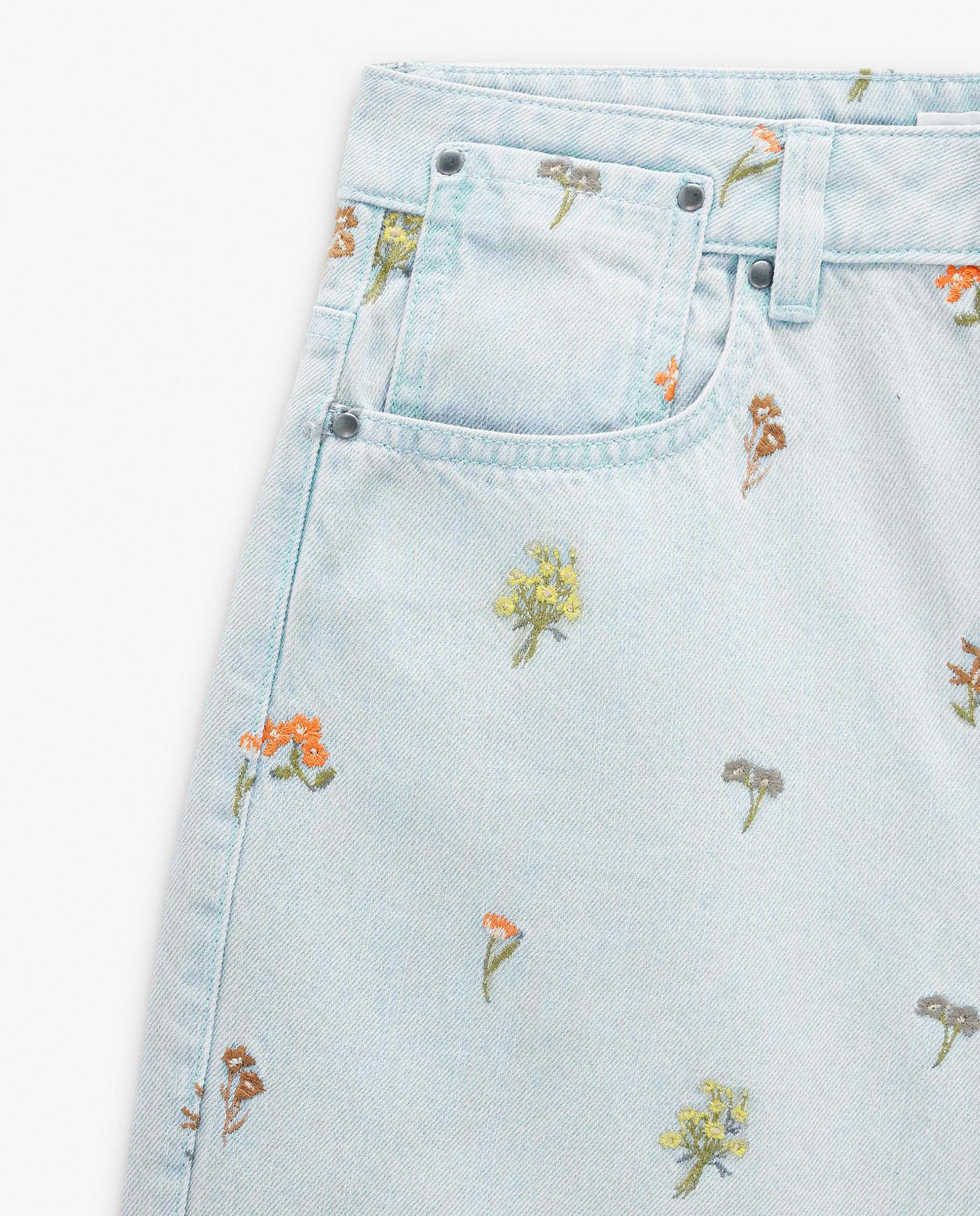 Bermudas de mujer 100% algodón denim con detalles florales - Parfois - Azul Azul-5