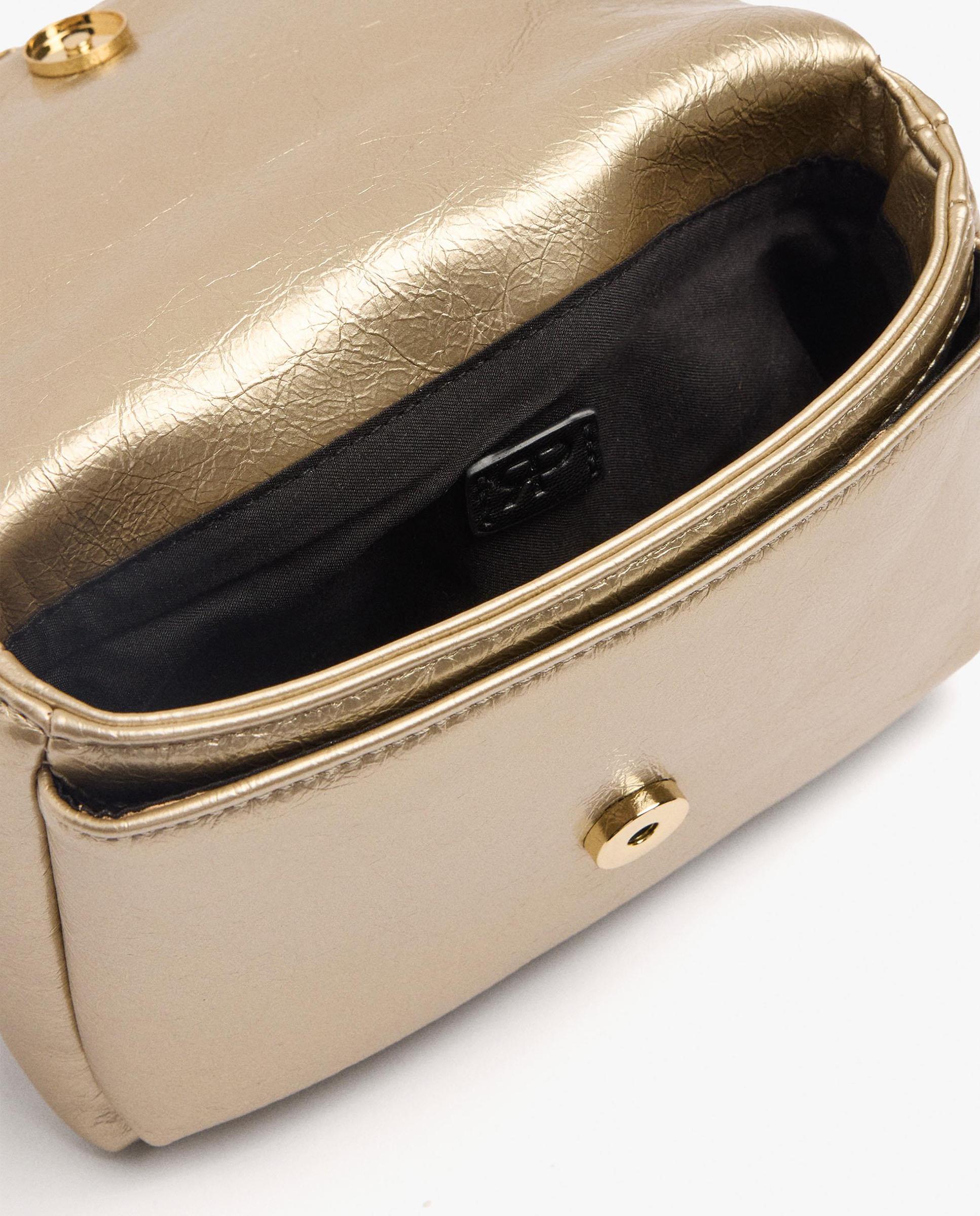 Bolso de hombro con solapa y cierre de cremallera en liso - Parfois - Oro Oro-4