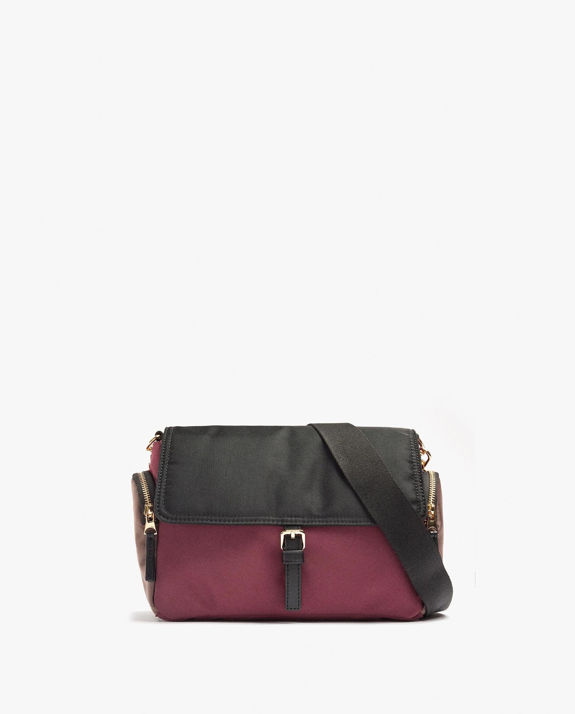 Bandolera de mujer con solapa y varios compartimentos en liso - Parfois - Negro Negro-1