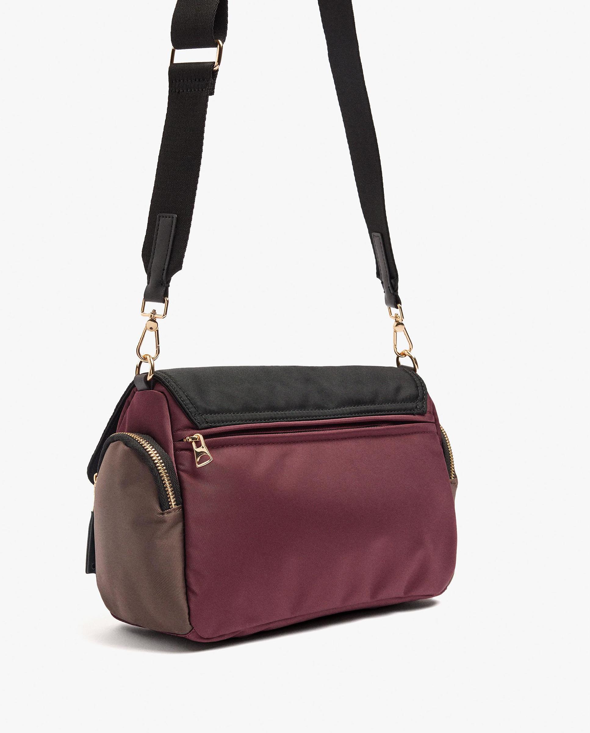 Bandolera de mujer con solapa y varios compartimentos en liso - Parfois - Negro Negro-2