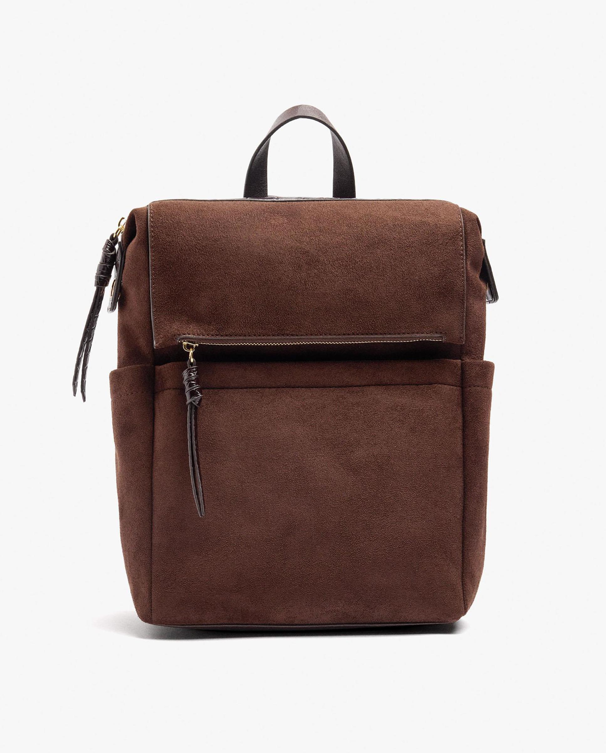 Mochila de mujer con varios compartimentos y cierre de cremallera en liso - Parfois - Marrón oscuro Marrón oscuro-1