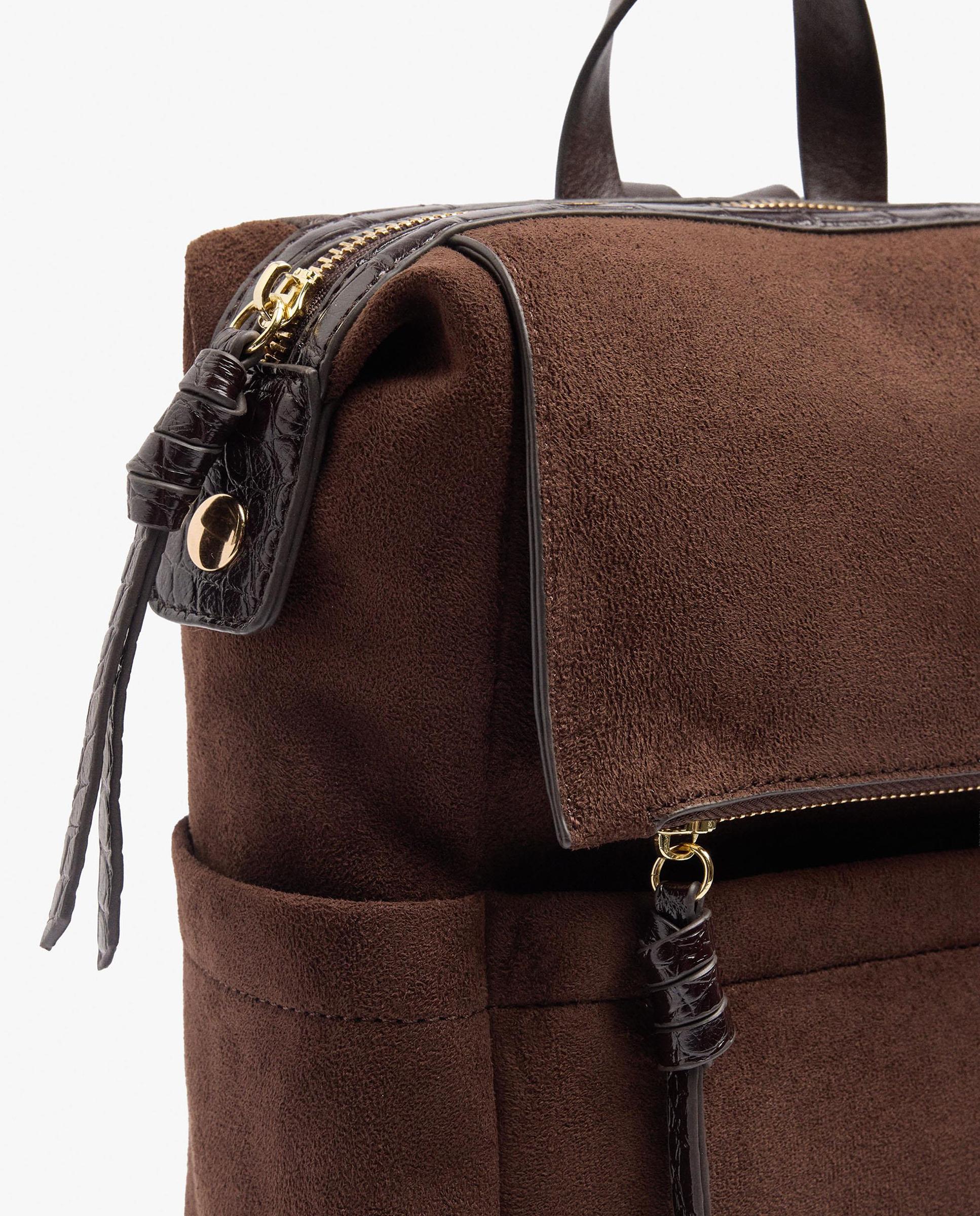 Mochila de mujer con varios compartimentos y cierre de cremallera en liso - Parfois - Marrón oscuro Marrón oscuro-3