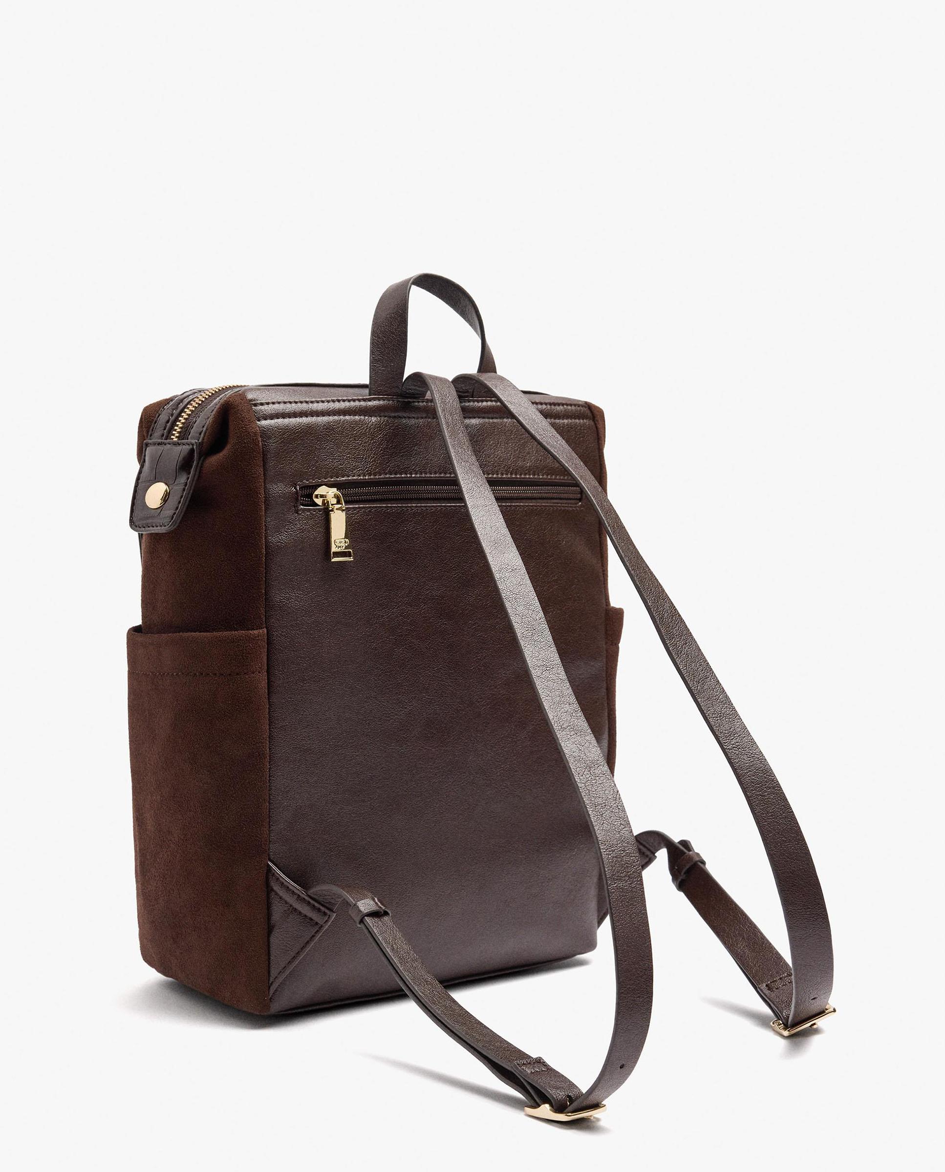 Mochila de mujer con varios compartimentos y cierre de cremallera en liso - Parfois - Marrón oscuro Marrón oscuro-2