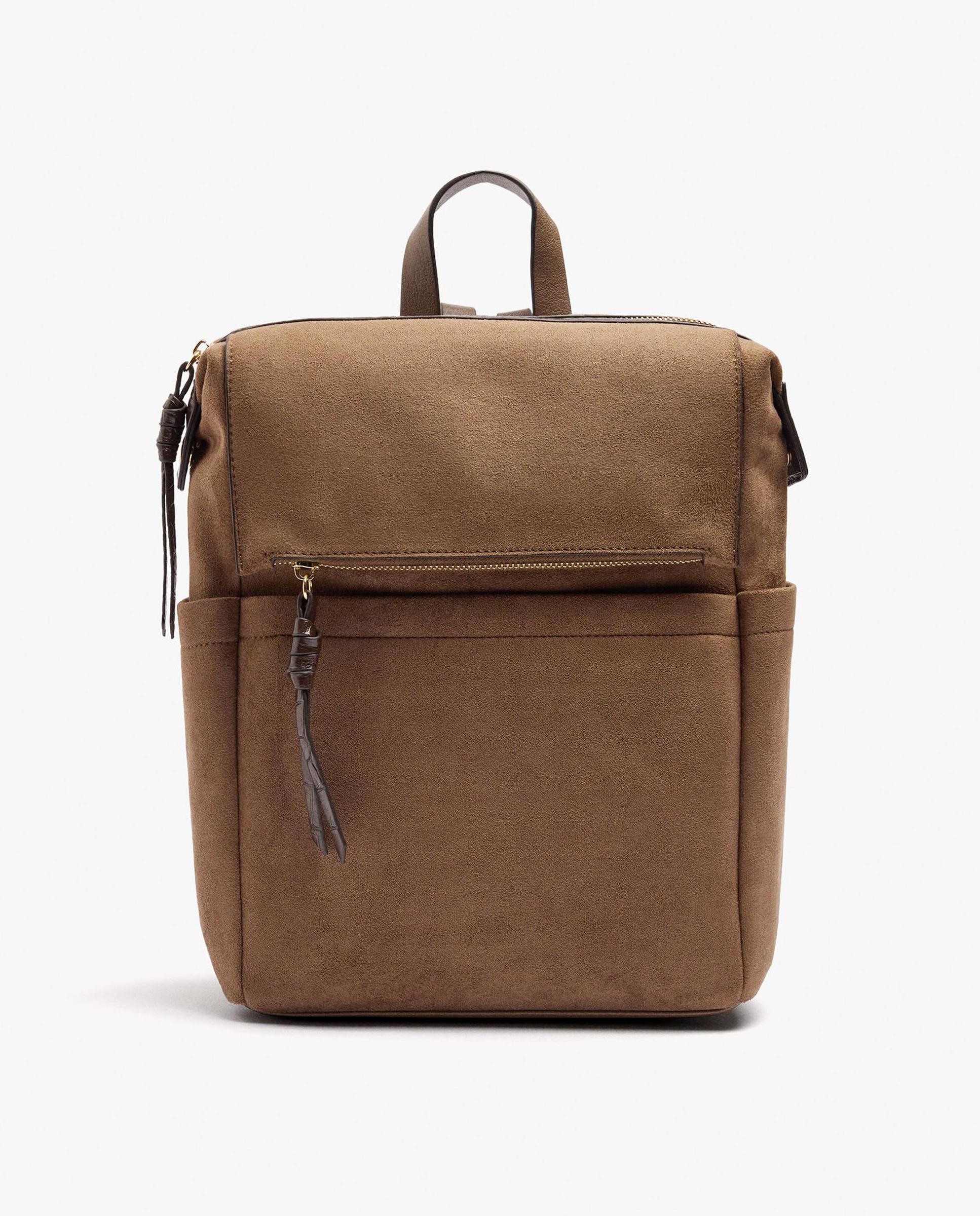 Mochila de mujer con varios compartimentos y cierre de cremallera en liso - Parfois - Marrón claro Marrón claro-1