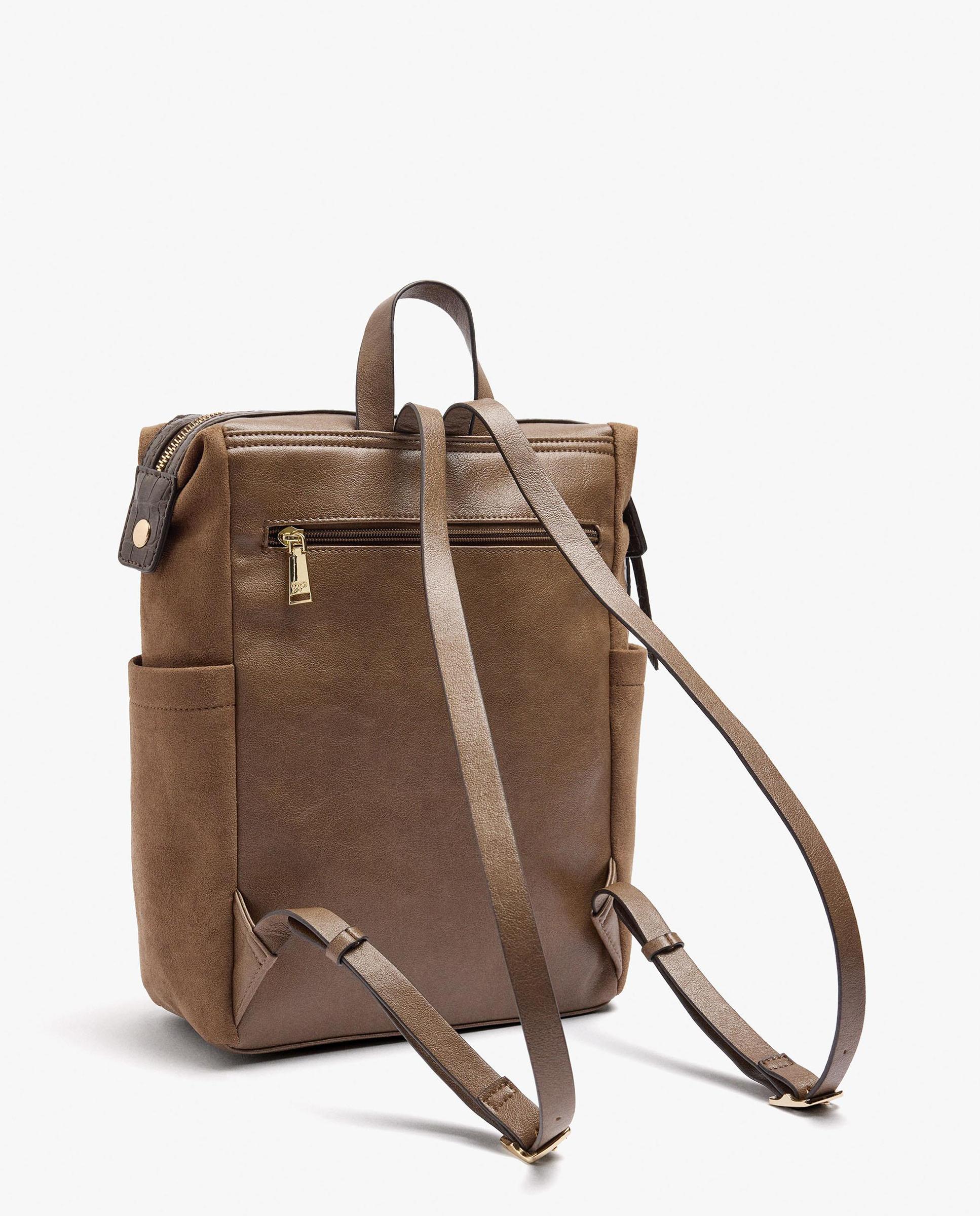 Mochila de mujer con varios compartimentos y cierre de cremallera en liso - Parfois - Marrón claro Marrón claro-2