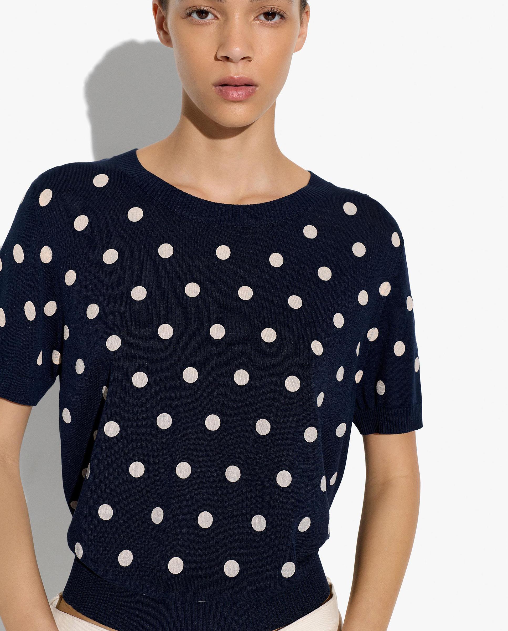 Jersey de mujer de punto de manga corta con estampado de lunares - Parfois - Azul marino Azul marino-1