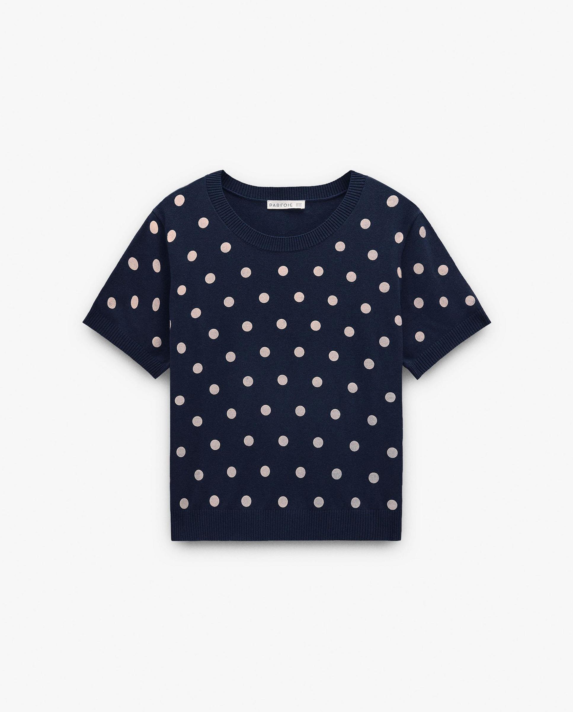 Jersey de mujer de punto de manga corta con estampado de lunares - Parfois - Azul marino Azul marino-6