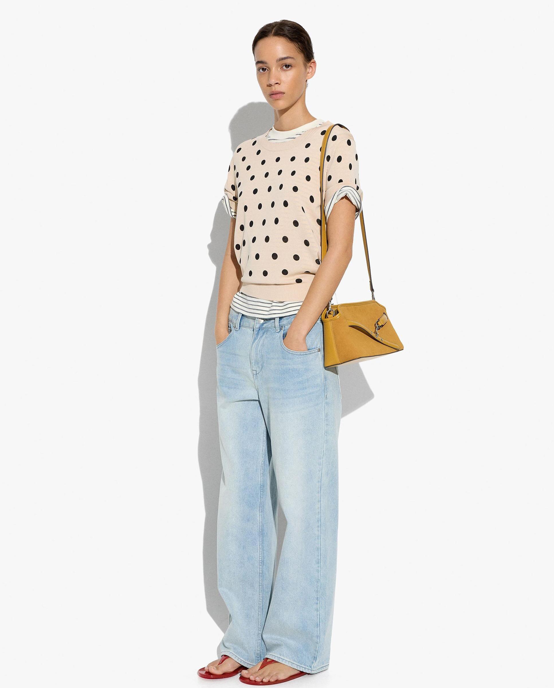 Jersey de mujer de punto de manga corta con estampado de lunares - Parfois - Natural Natural-2