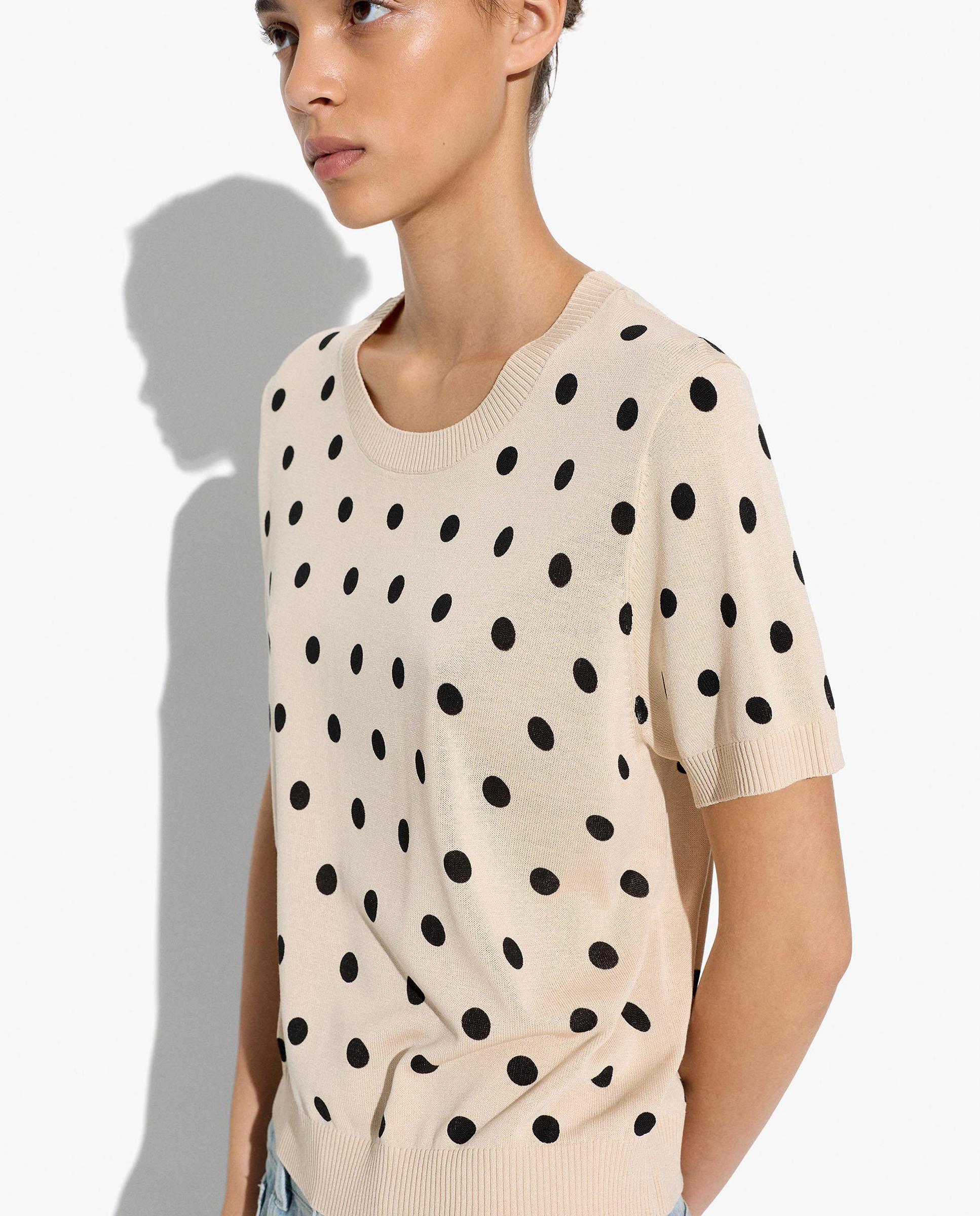 Jersey de mujer de punto de manga corta con estampado de lunares - Parfois - Natural Natural-3