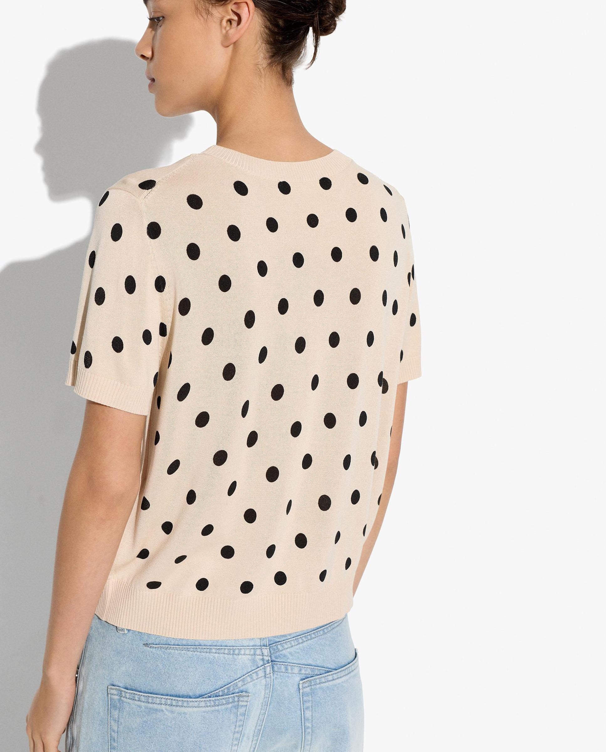 Jersey de mujer de punto de manga corta con estampado de lunares - Parfois - Natural Natural-4