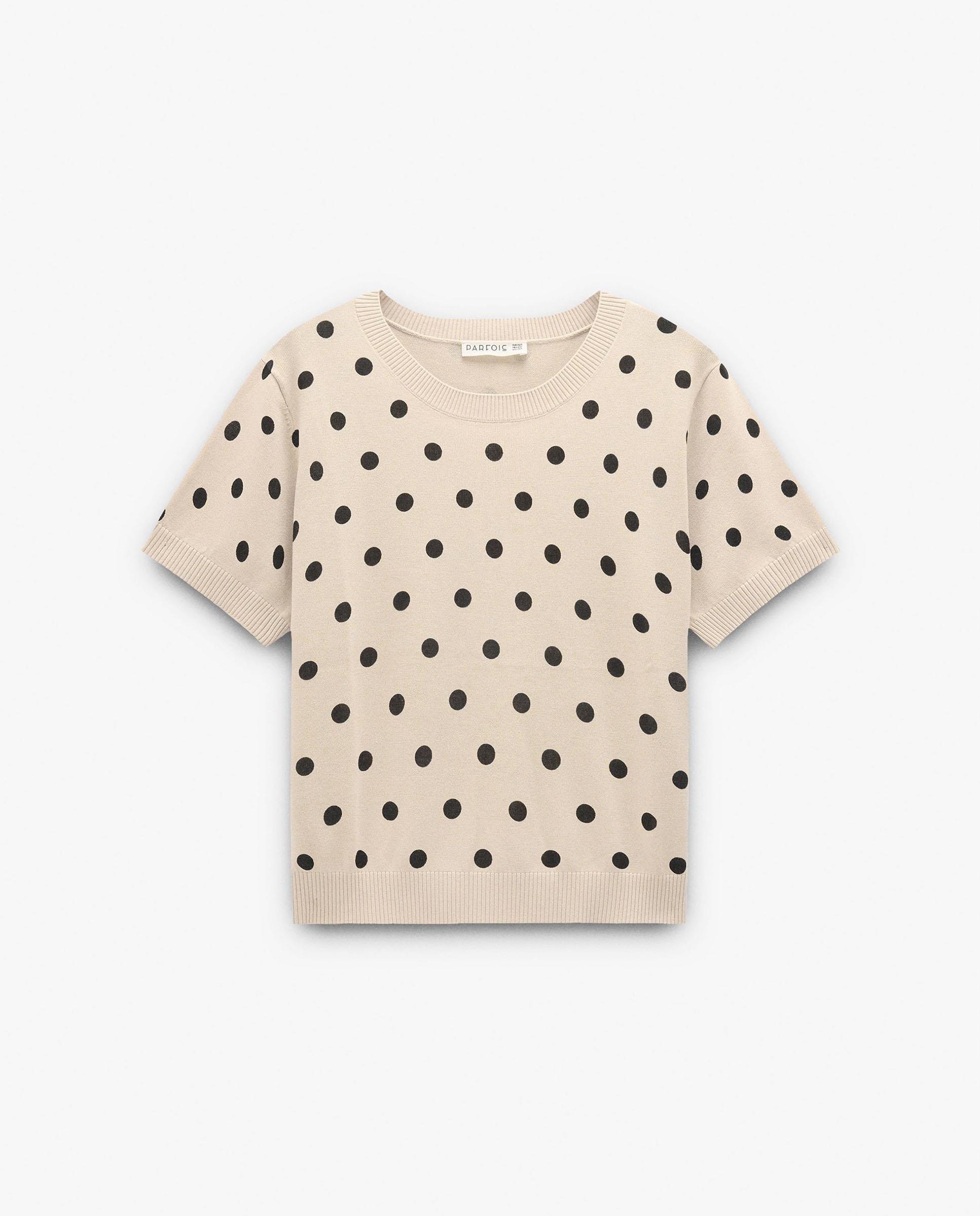 Jersey de mujer de punto de manga corta con estampado de lunares - Parfois - Natural Natural-6