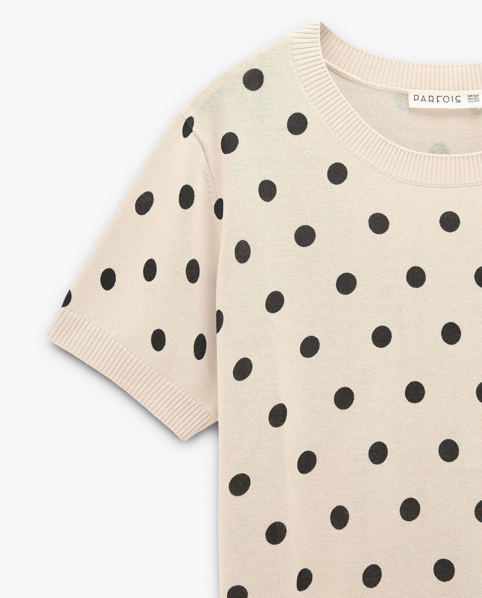 Jersey de mujer de punto de manga corta con estampado de lunares - Parfois - Natural Natural-5