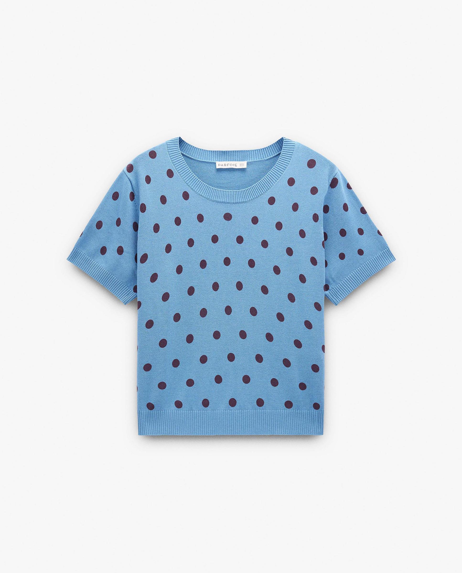 Jersey de mujer de punto de manga corta con estampado de lunares - Parfois - Azul Azul-6