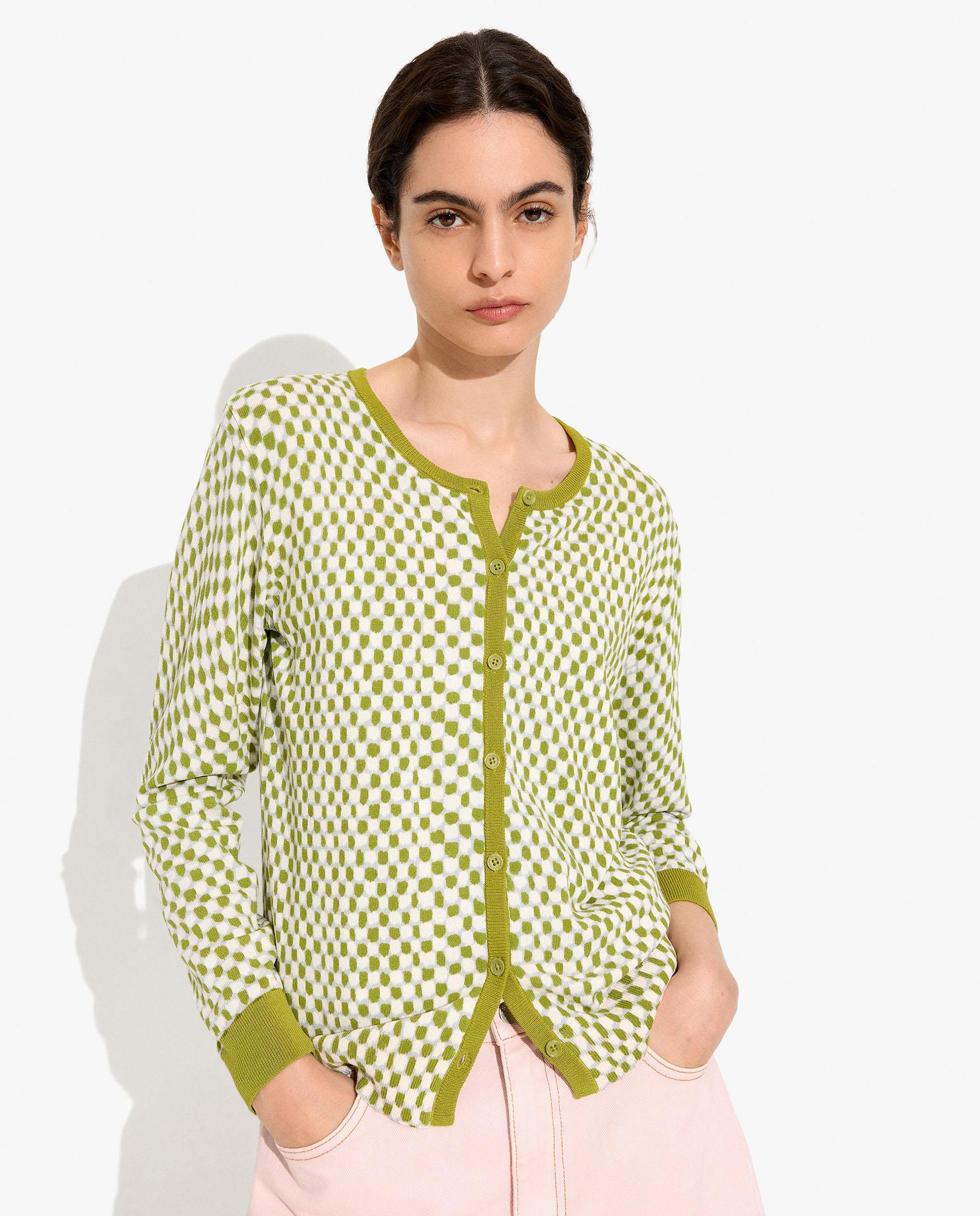 Cárdigan de mujer de punto con estampado vichy - Parfois - Verde Verde-1