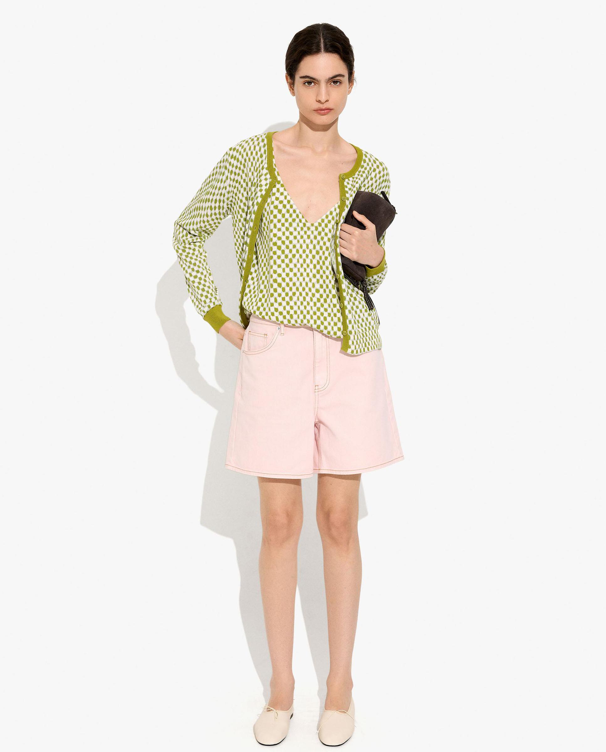 Cárdigan de mujer de punto con estampado vichy - Parfois - Verde Verde-2